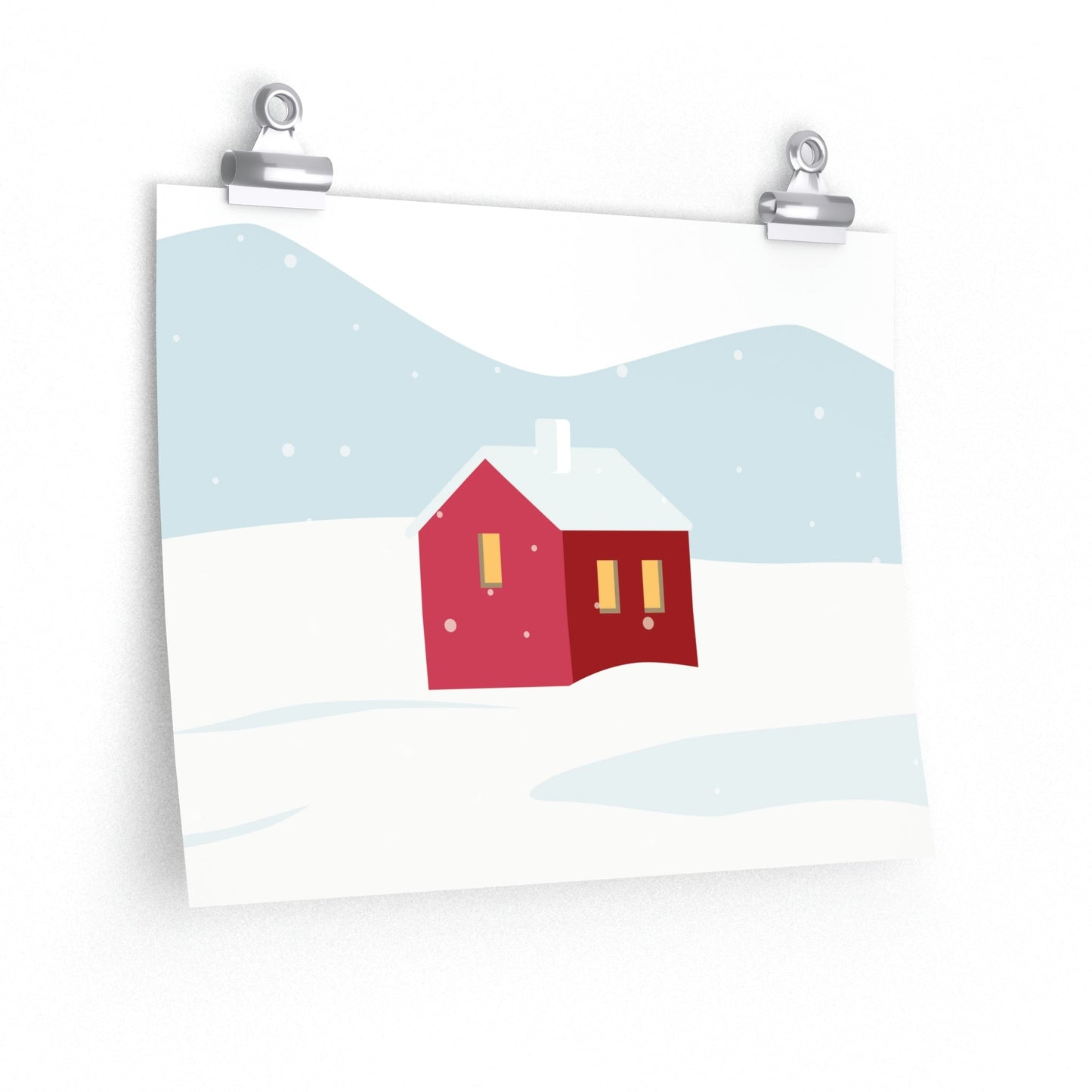 Winter Snow Red House Minimal Art Premium Matte Horizontal Posters Ichaku [Perfect Gifts Selection]