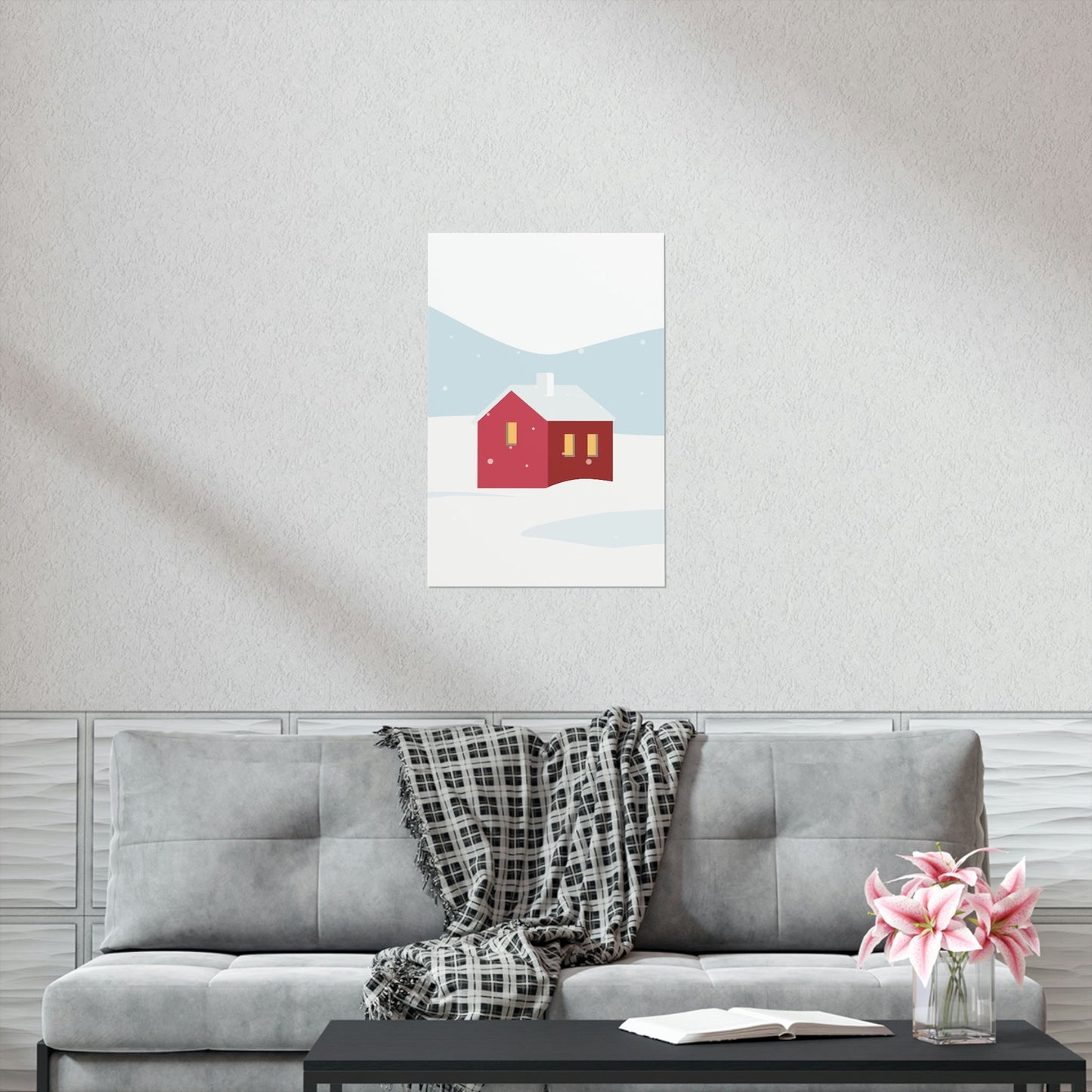 Winter Snow Red House Minimal Art Premium Matte Vertical Posters Ichaku [Perfect Gifts Selection]