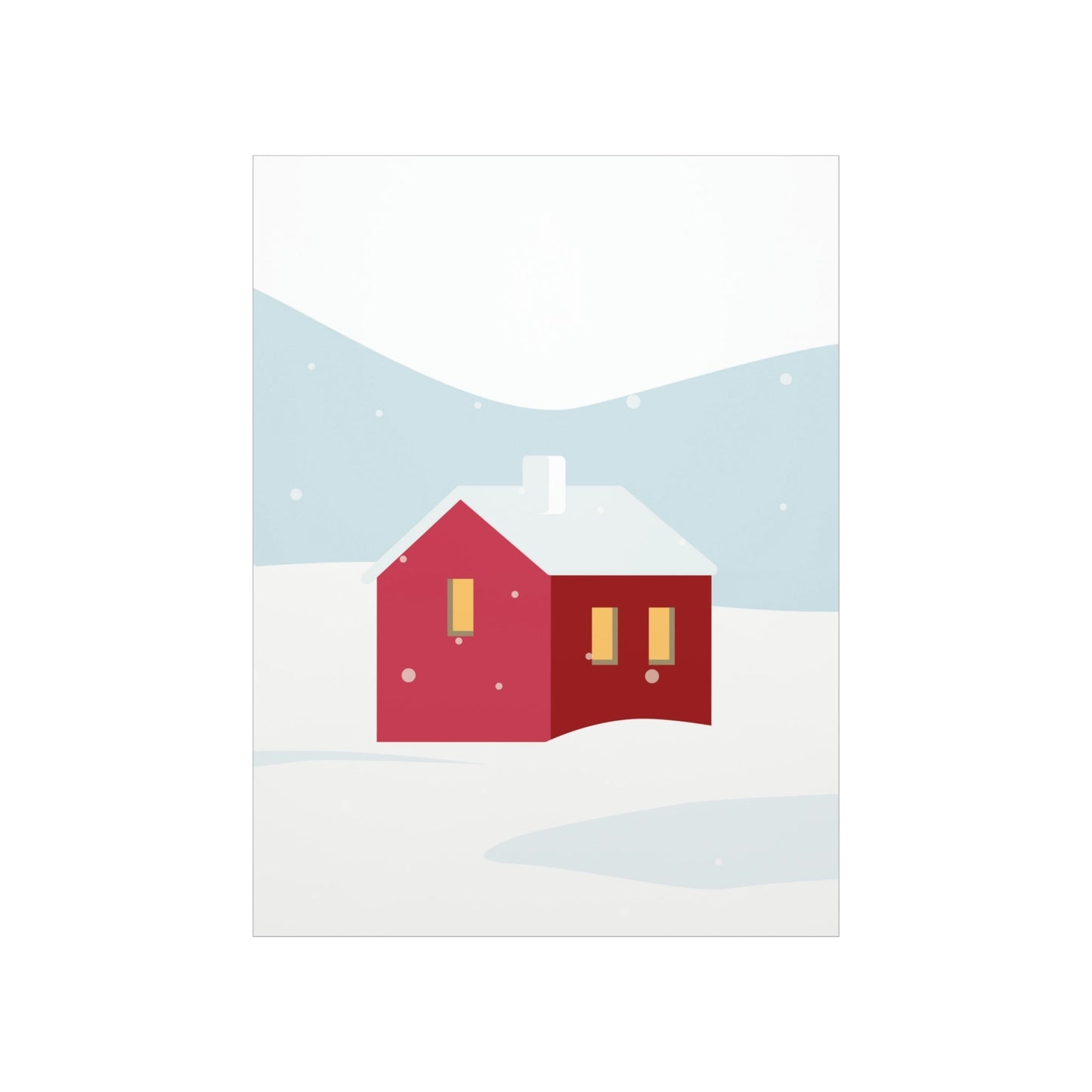 Winter Snow Red House Minimal Art Premium Matte Vertical Posters Ichaku [Perfect Gifts Selection]