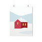 Winter Snow Red House Minimal Art Premium Matte Vertical Posters Ichaku [Perfect Gifts Selection]