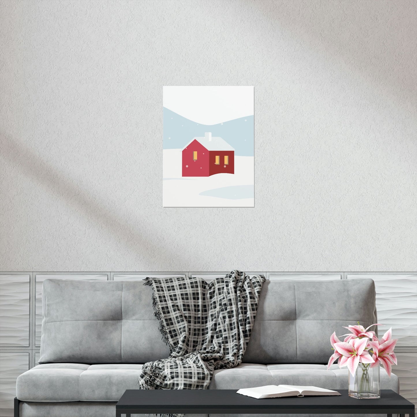 Winter Snow Red House Minimal Art Premium Matte Vertical Posters Ichaku [Perfect Gifts Selection]