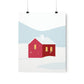 Winter Snow Red House Minimal Art Premium Matte Vertical Posters Ichaku [Perfect Gifts Selection]