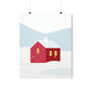 Winter Snow Red House Minimal Art Premium Matte Vertical Posters Ichaku [Perfect Gifts Selection]