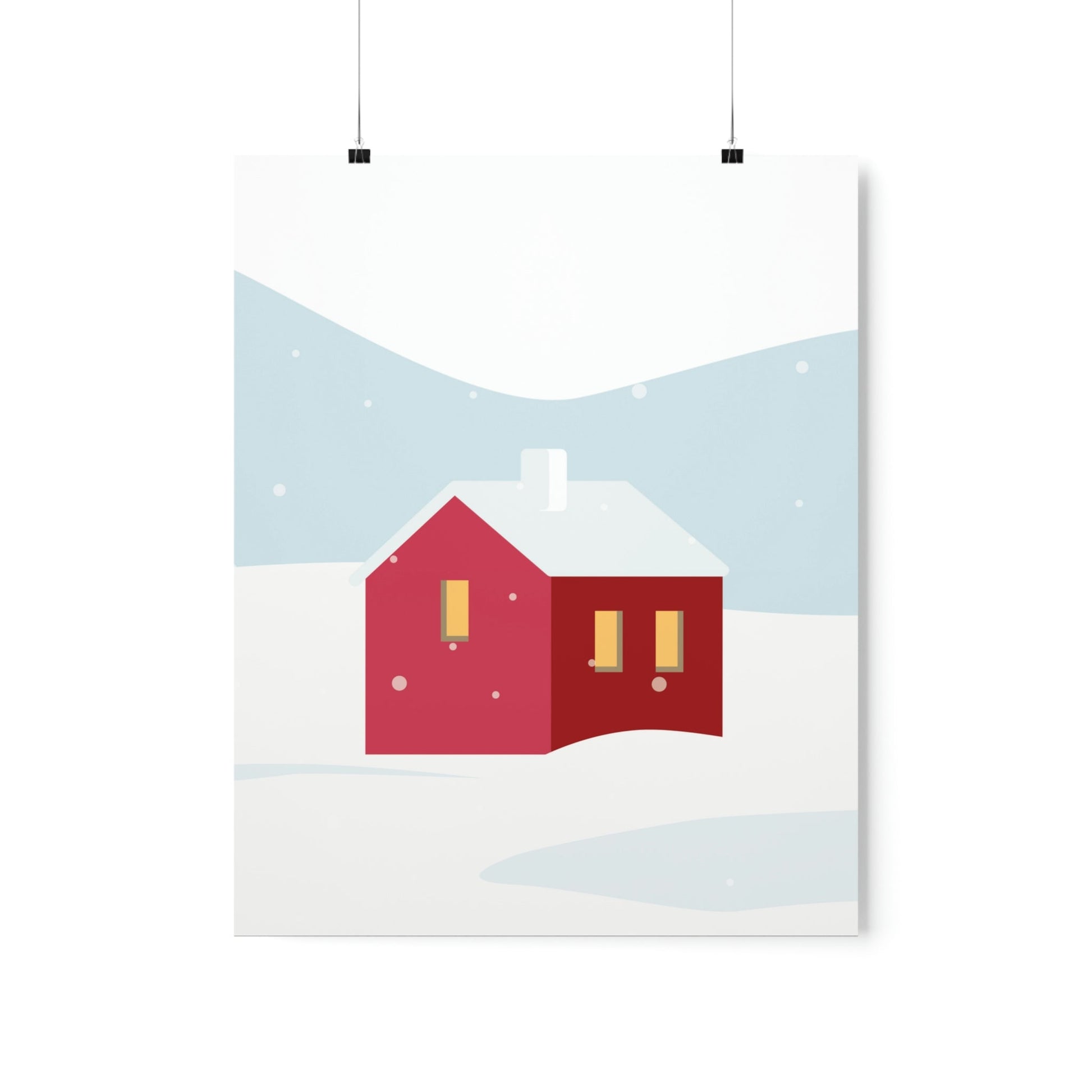 Winter Snow Red House Minimal Art Premium Matte Vertical Posters Ichaku [Perfect Gifts Selection]