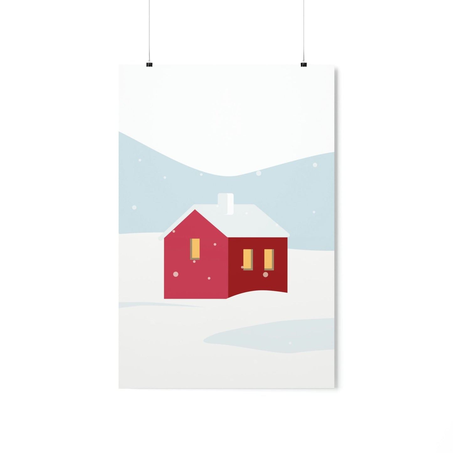 Winter Snow Red House Minimal Art Premium Matte Vertical Posters Ichaku [Perfect Gifts Selection]