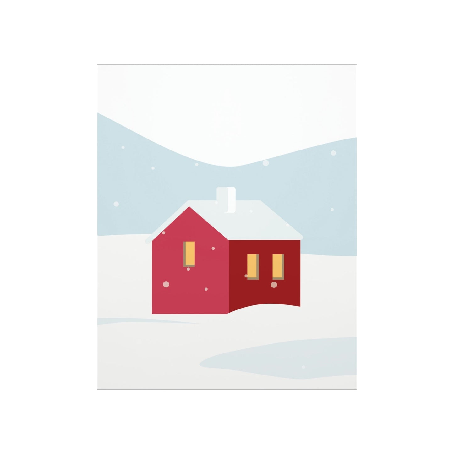 Winter Snow Red House Minimal Art Premium Matte Vertical Posters Ichaku [Perfect Gifts Selection]