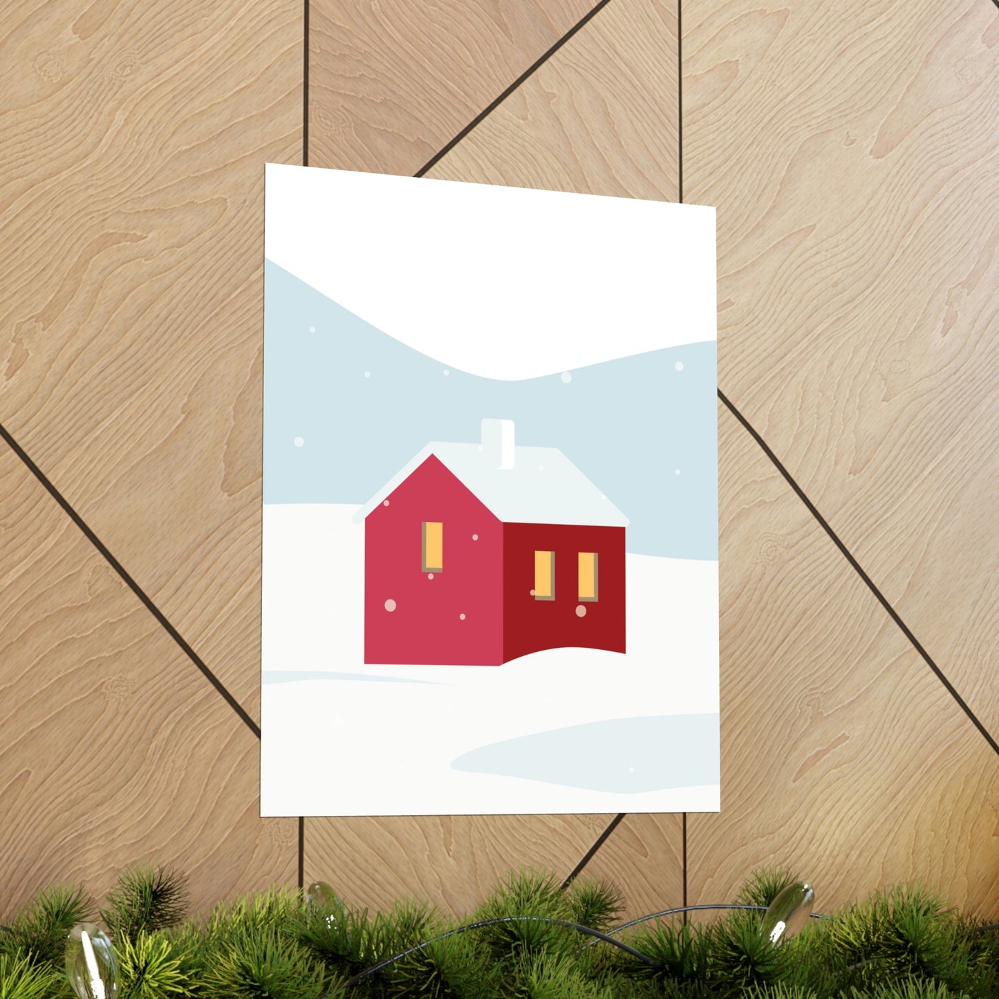 Winter Snow Red House Minimal Art Premium Matte Vertical Posters Ichaku [Perfect Gifts Selection]