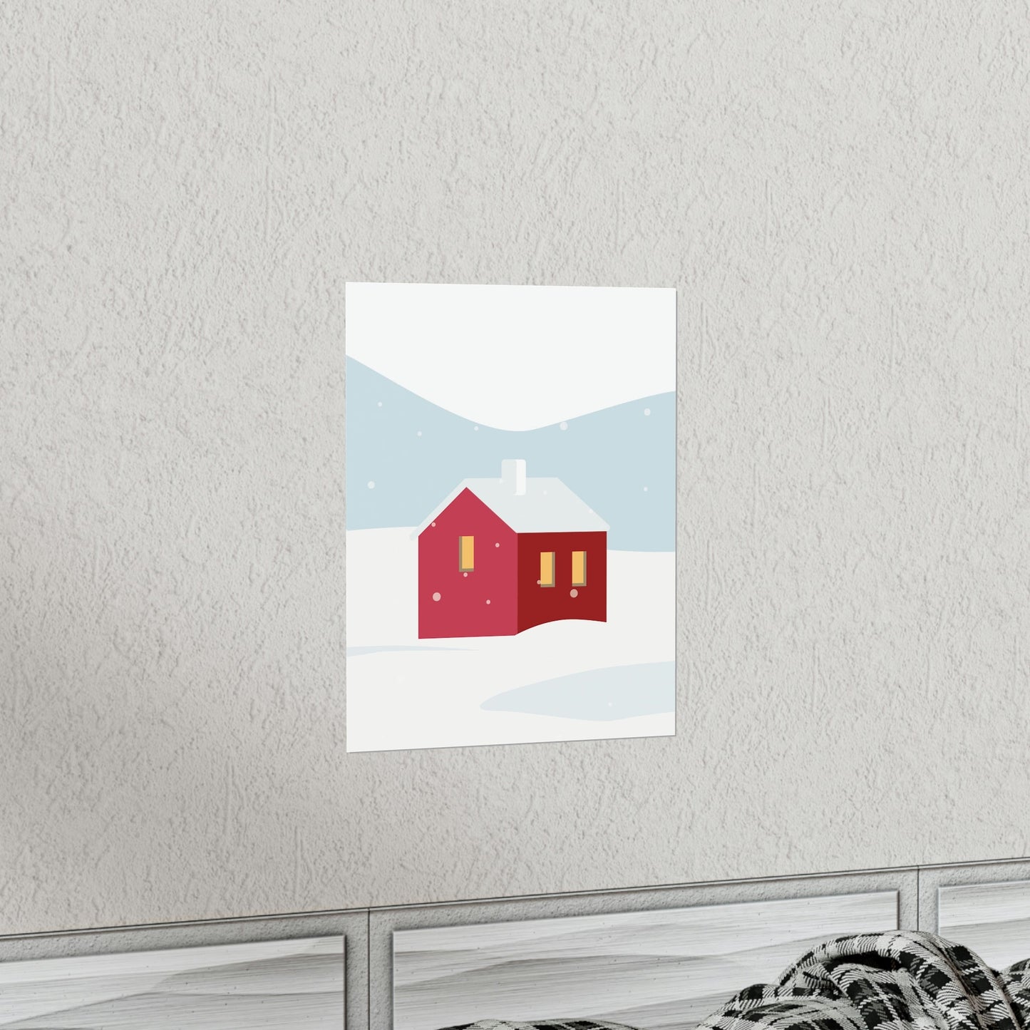 Winter Snow Red House Minimal Art Premium Matte Vertical Posters Ichaku [Perfect Gifts Selection]