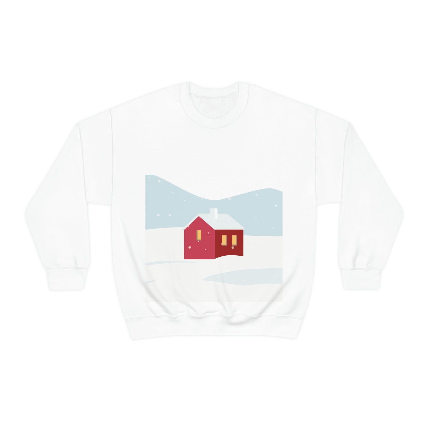 Winter Snow Red House Minimal Art Unisex Heavy Blend™ Crewneck Sweatshirt Ichaku [Perfect Gifts Selection]