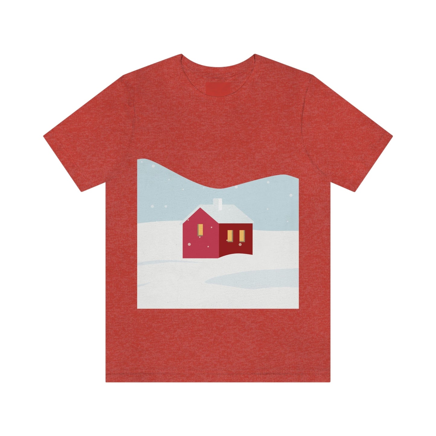 Winter Snow Red House Minimal Unisex Jersey Short Sleeve T-Shirt Ichaku [Perfect Gifts Selection]