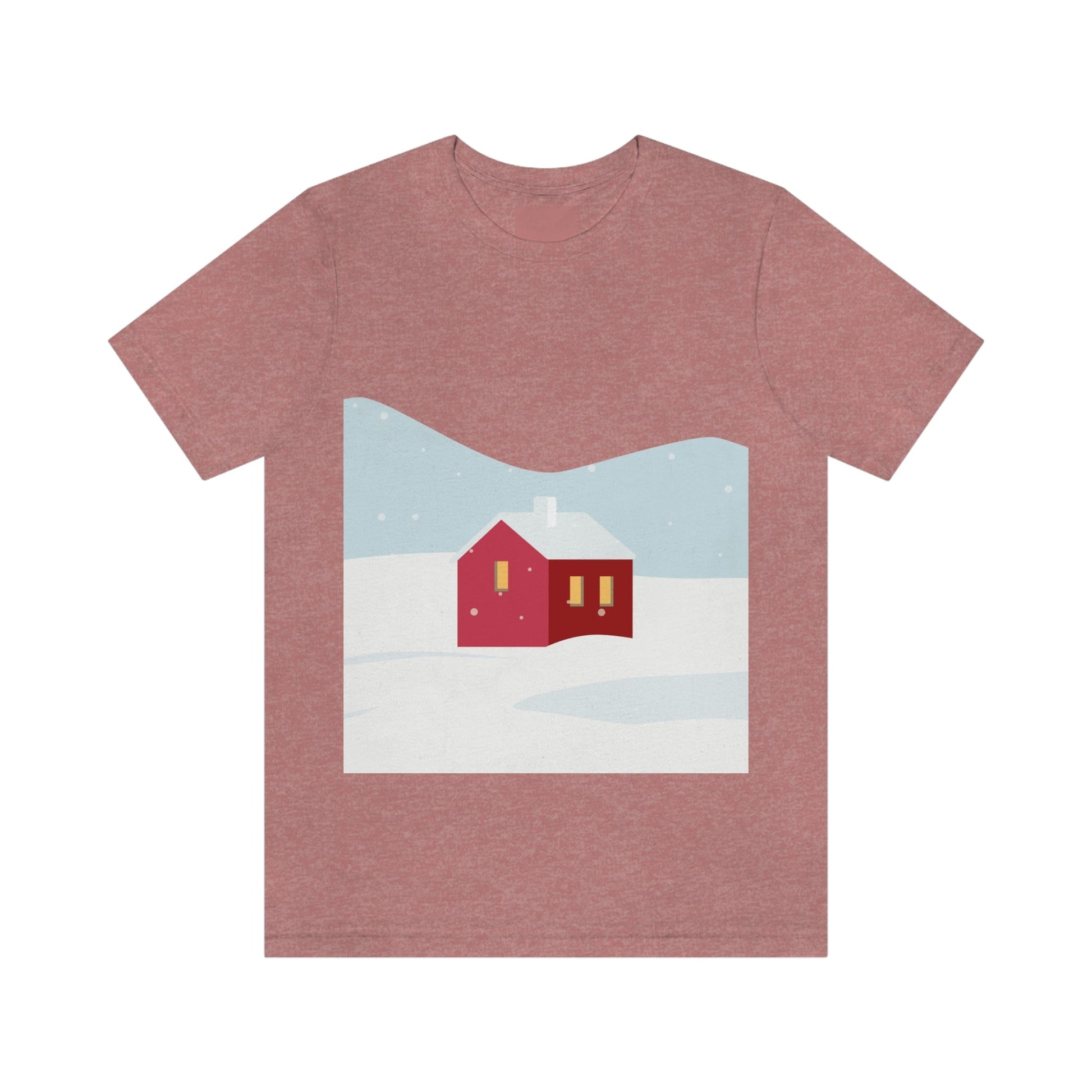 Winter Snow Red House Minimal Unisex Jersey Short Sleeve T-Shirt Ichaku [Perfect Gifts Selection]