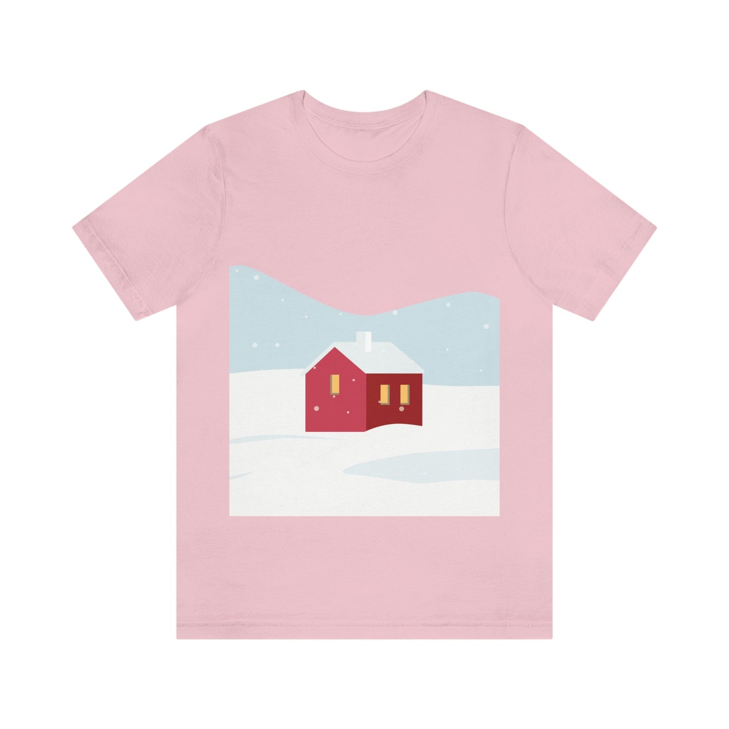 Winter Snow Red House Minimal Unisex Jersey Short Sleeve T-Shirt Ichaku [Perfect Gifts Selection]