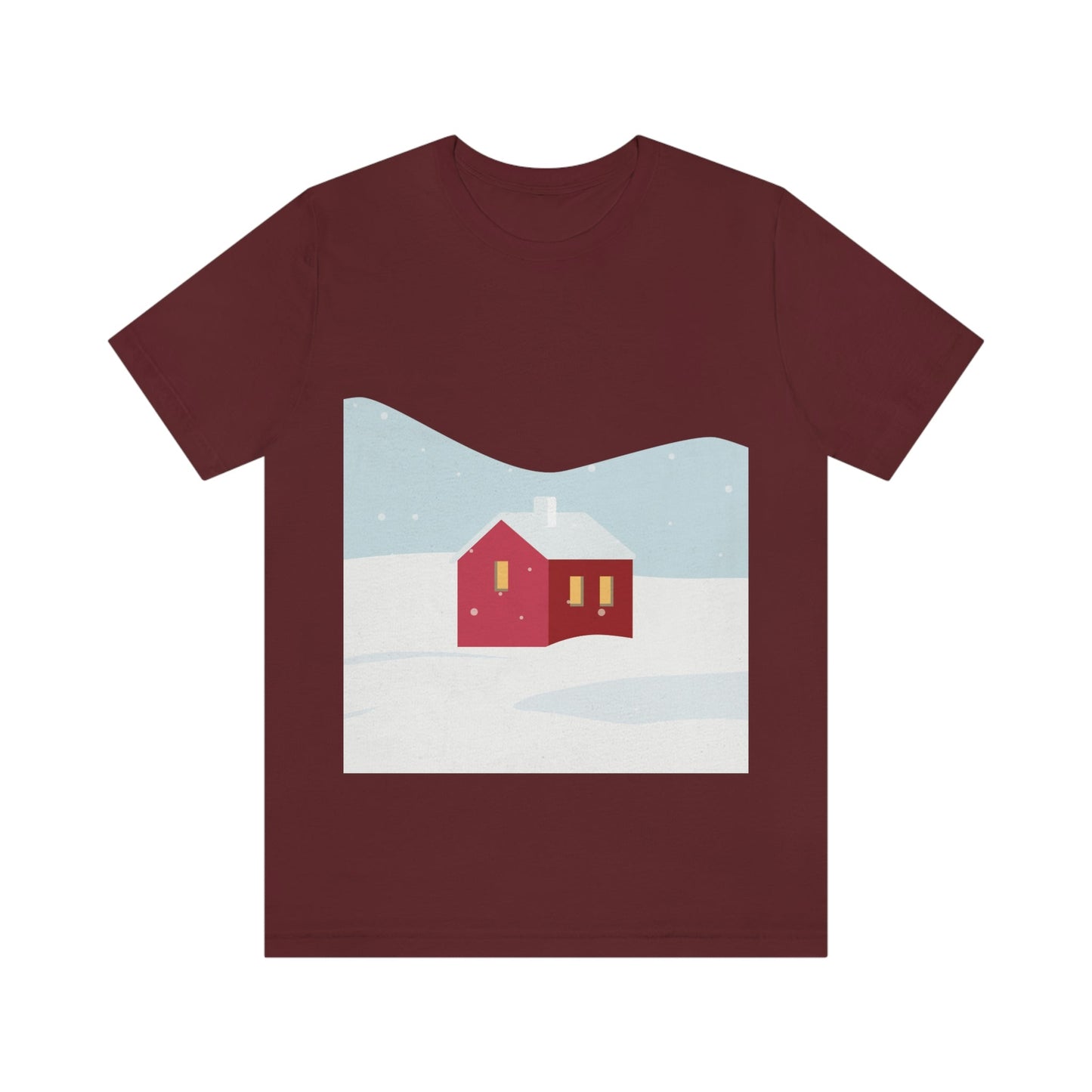 Winter Snow Red House Minimal Unisex Jersey Short Sleeve T-Shirt Ichaku [Perfect Gifts Selection]