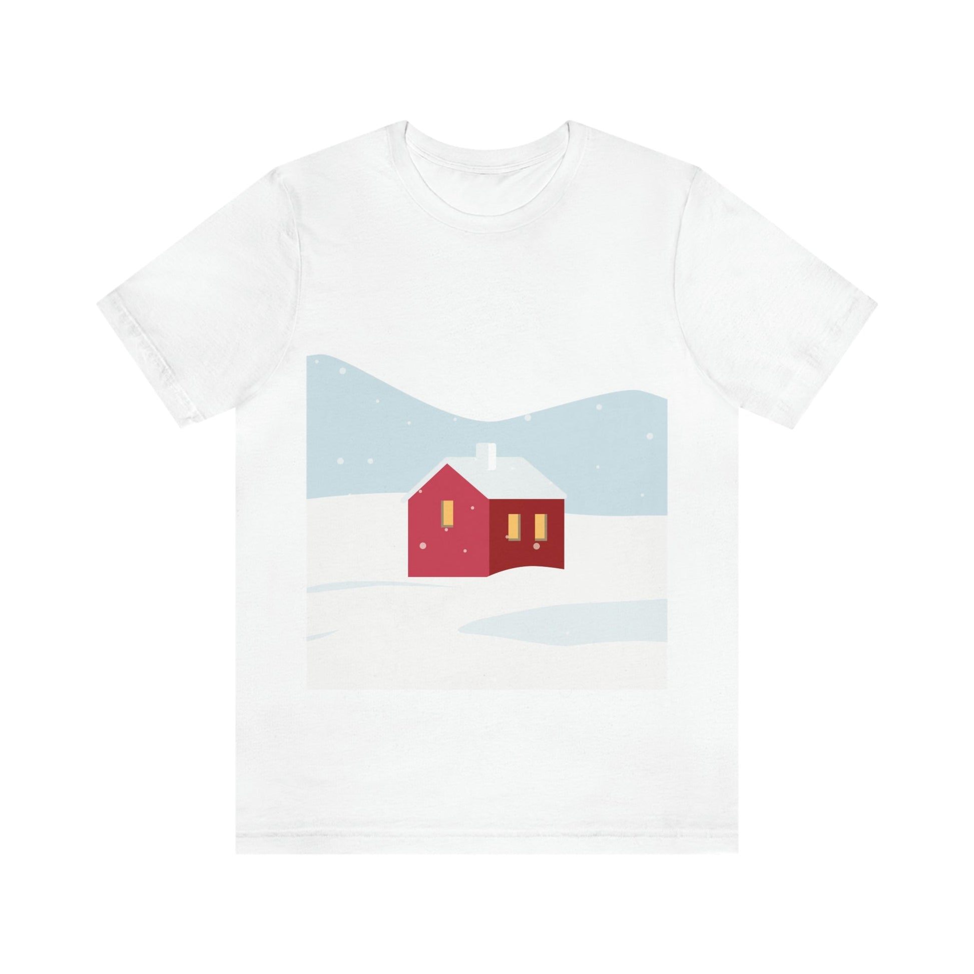 Winter Snow Red House Minimal Unisex Jersey Short Sleeve T-Shirt Ichaku [Perfect Gifts Selection]