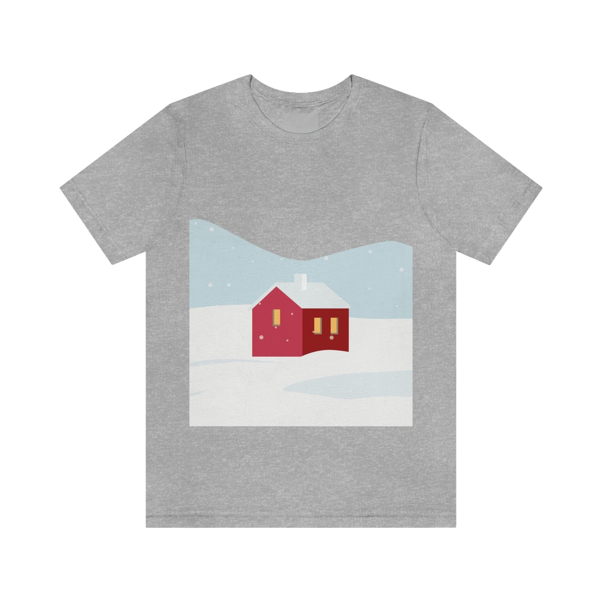 Winter Snow Red House Minimal Unisex Jersey Short Sleeve T-Shirt Ichaku [Perfect Gifts Selection]