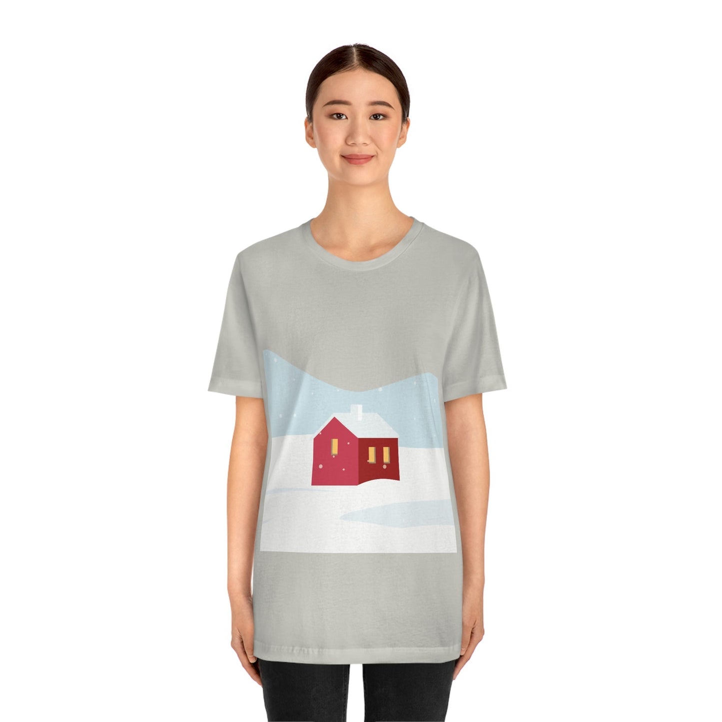 Winter Snow Red House Minimal Unisex Jersey Short Sleeve T-Shirt Ichaku [Perfect Gifts Selection]