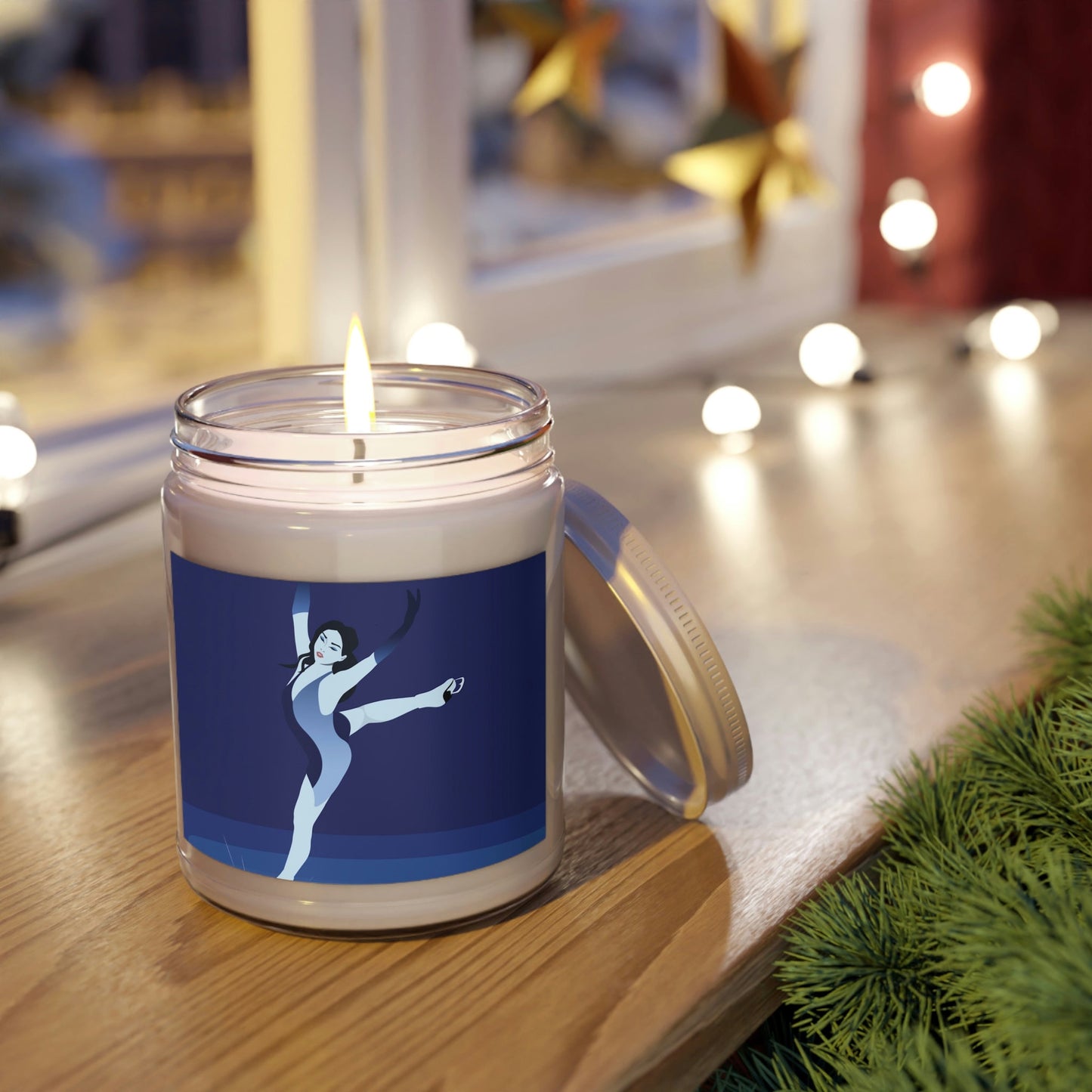 Woman Figure Skating Performance Minimal Sport Lovers Aesthetic Art Scented Candle Up to 60hSoy Wax 9oz Ichaku [Perfect Gifts Selection]