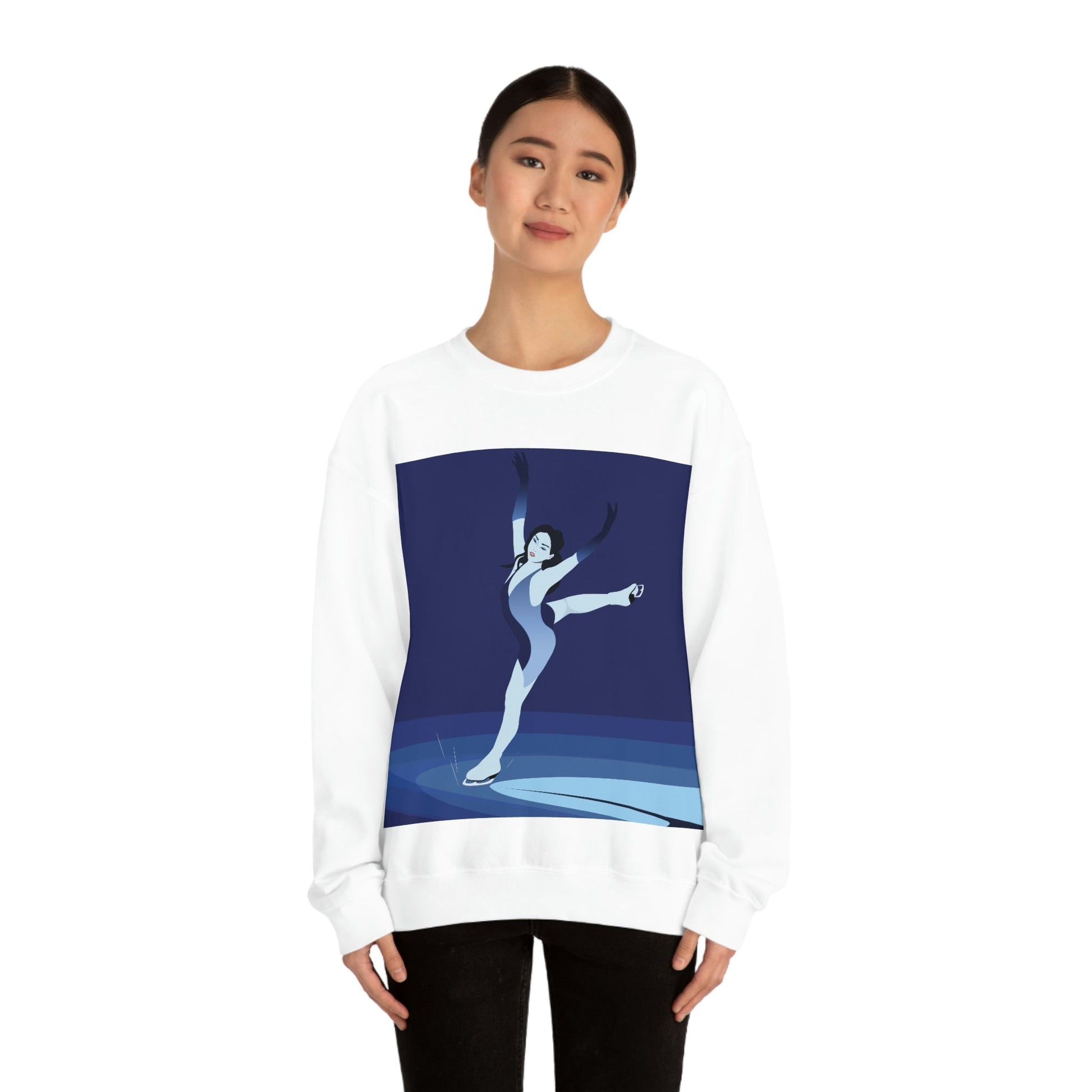 Woman Figure Skating Performance Minimal Sport Lovers Aesthetic Art Unisex Heavy Blend™ Crewneck Sweatshirt Ichaku [Perfect Gifts Selection]