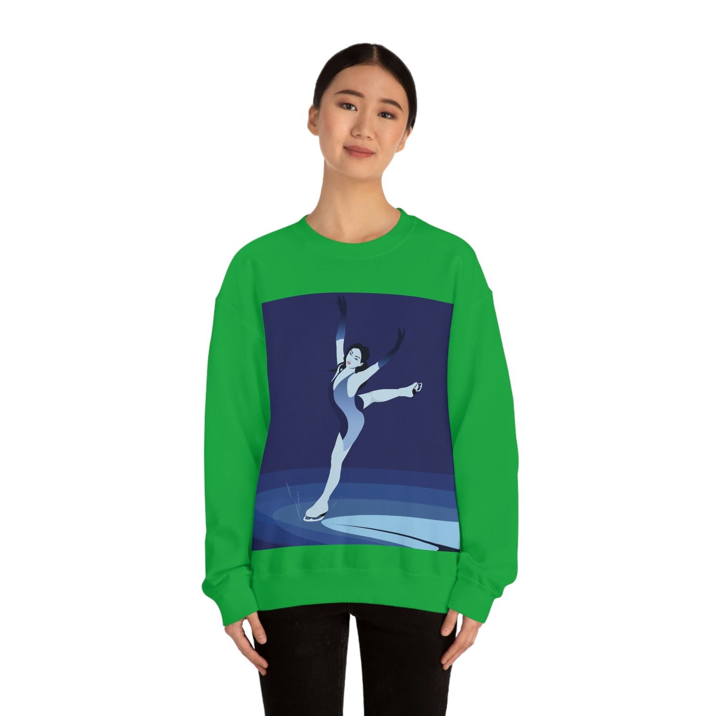 Woman Figure Skating Performance Minimal Sport Lovers Aesthetic Art Unisex Heavy Blend™ Crewneck Sweatshirt Ichaku [Perfect Gifts Selection]