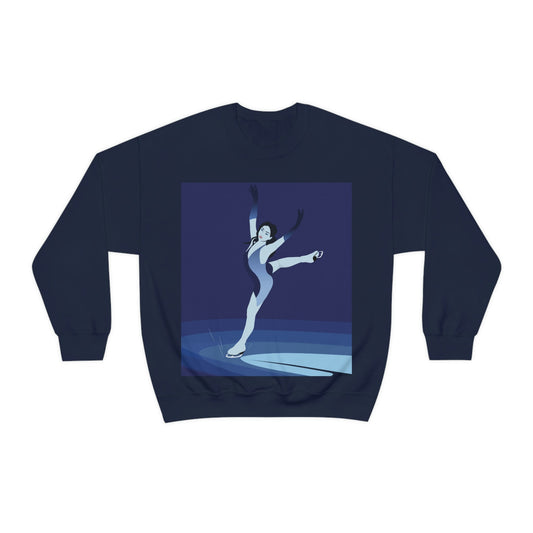 Woman Figure Skating Performance Minimal Sport Lovers Aesthetic Art Unisex Heavy Blend™ Crewneck Sweatshirt Ichaku [Perfect Gifts Selection]