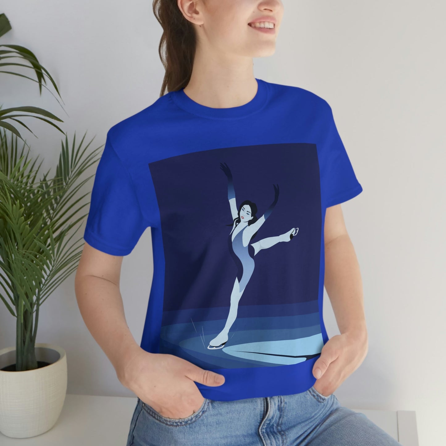 Woman Figure Skating Performance Minimal Sport Lovers Aesthetic Art  Unisex Jersey Short Sleeve T-Shirt Ichaku [Perfect Gifts Selection]