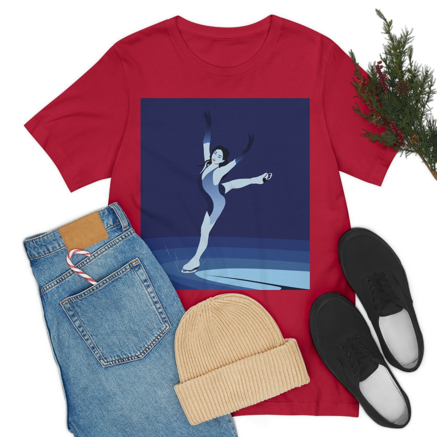 Woman Figure Skating Performance Minimal Sport Lovers Aesthetic Art  Unisex Jersey Short Sleeve T-Shirt Ichaku [Perfect Gifts Selection]