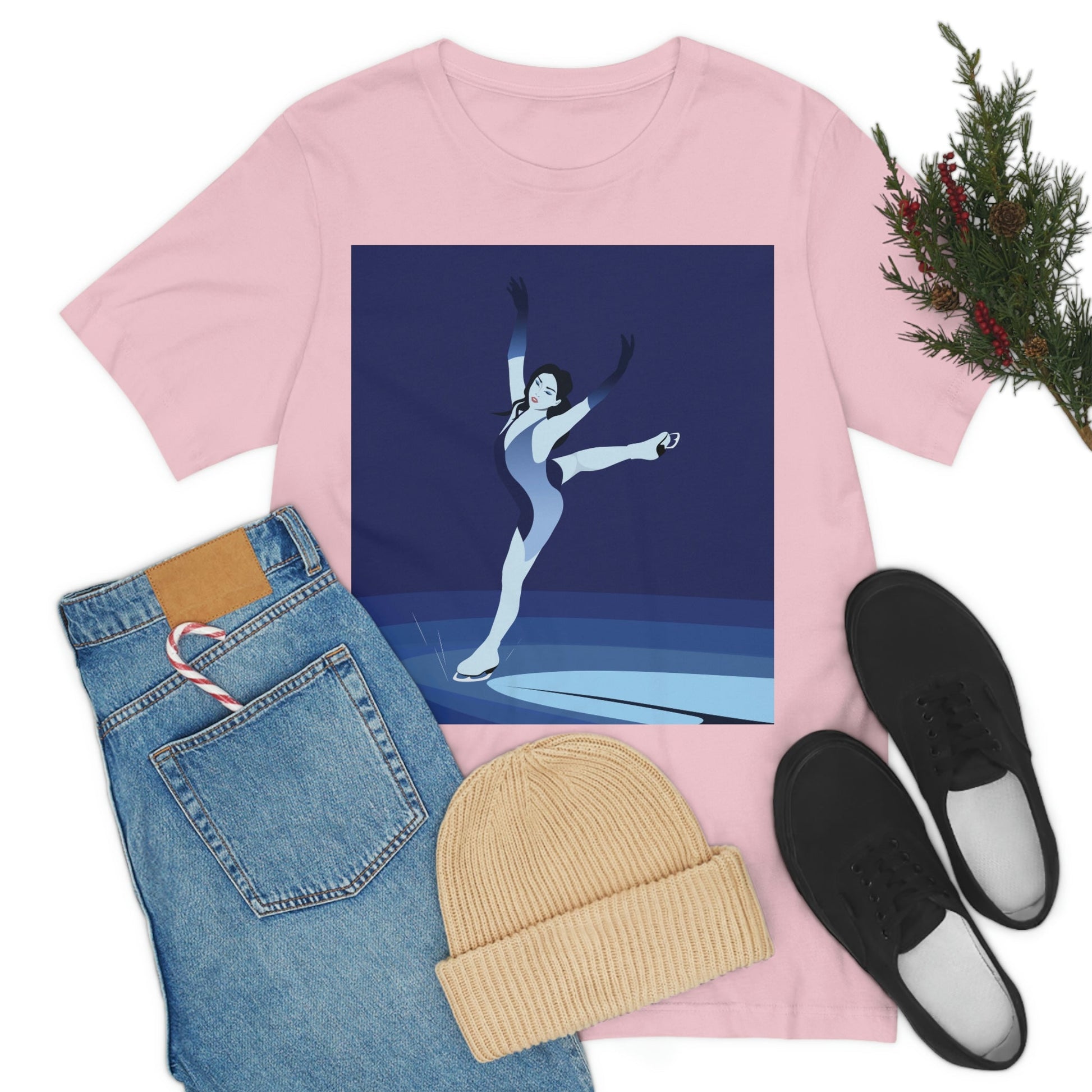 Woman Figure Skating Performance Minimal Sport Lovers Aesthetic Art  Unisex Jersey Short Sleeve T-Shirt Ichaku [Perfect Gifts Selection]