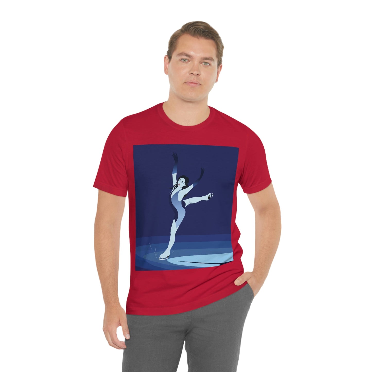 Woman Figure Skating Performance Minimal Sport Lovers Aesthetic Art  Unisex Jersey Short Sleeve T-Shirt Ichaku [Perfect Gifts Selection]