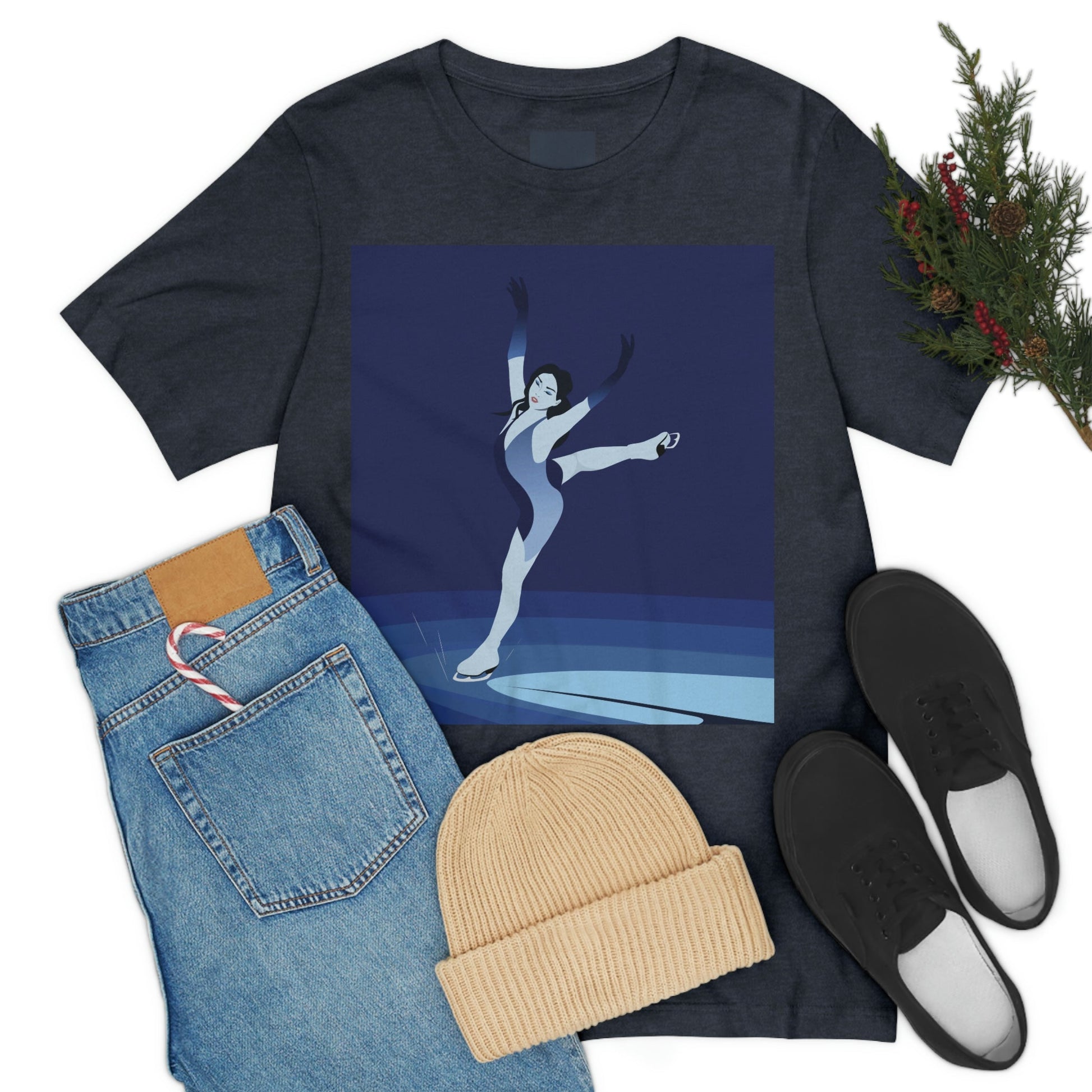 Woman Figure Skating Performance Minimal Sport Lovers Aesthetic Art  Unisex Jersey Short Sleeve T-Shirt Ichaku [Perfect Gifts Selection]