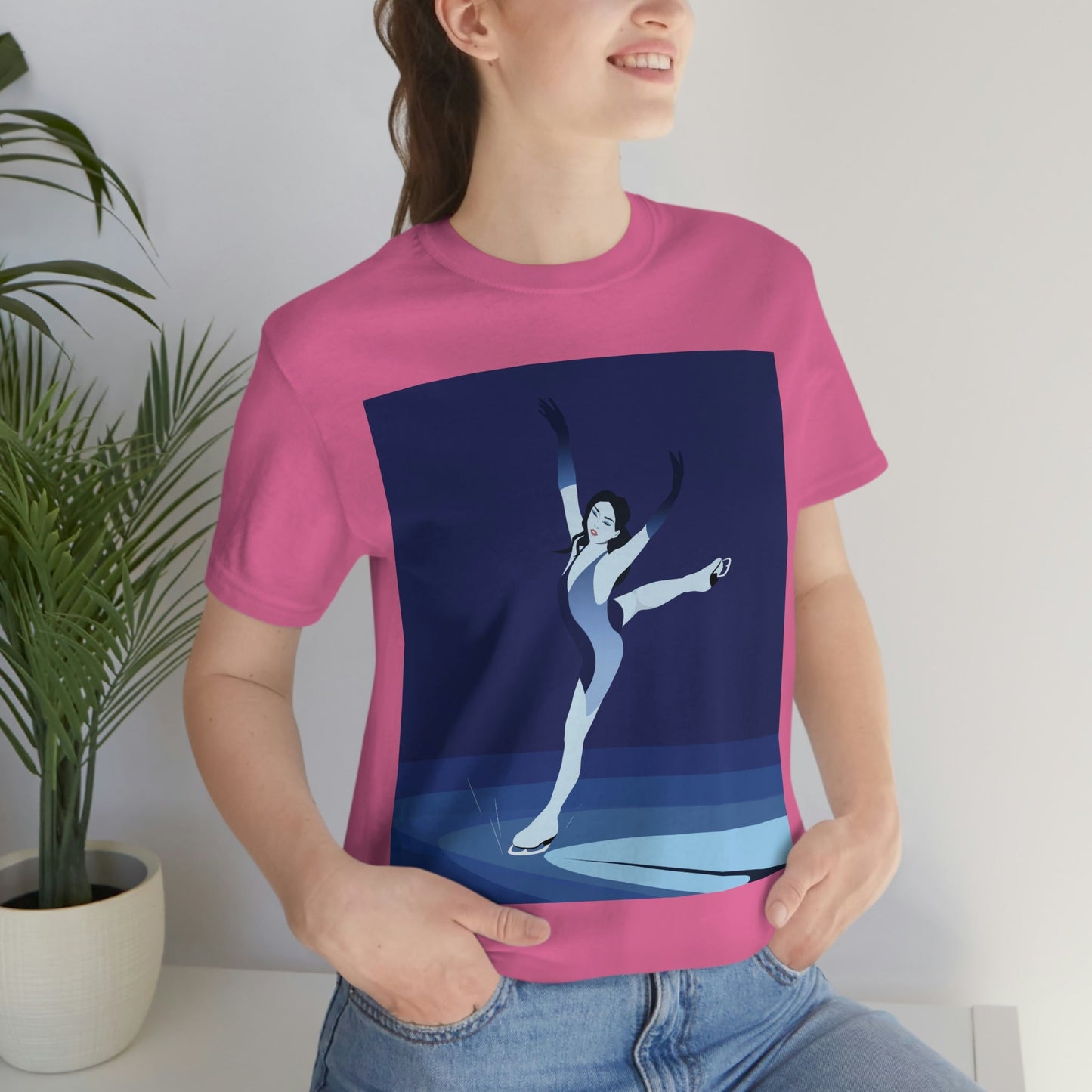 Woman Figure Skating Performance Minimal Sport Lovers Aesthetic Art  Unisex Jersey Short Sleeve T-Shirt Ichaku [Perfect Gifts Selection]