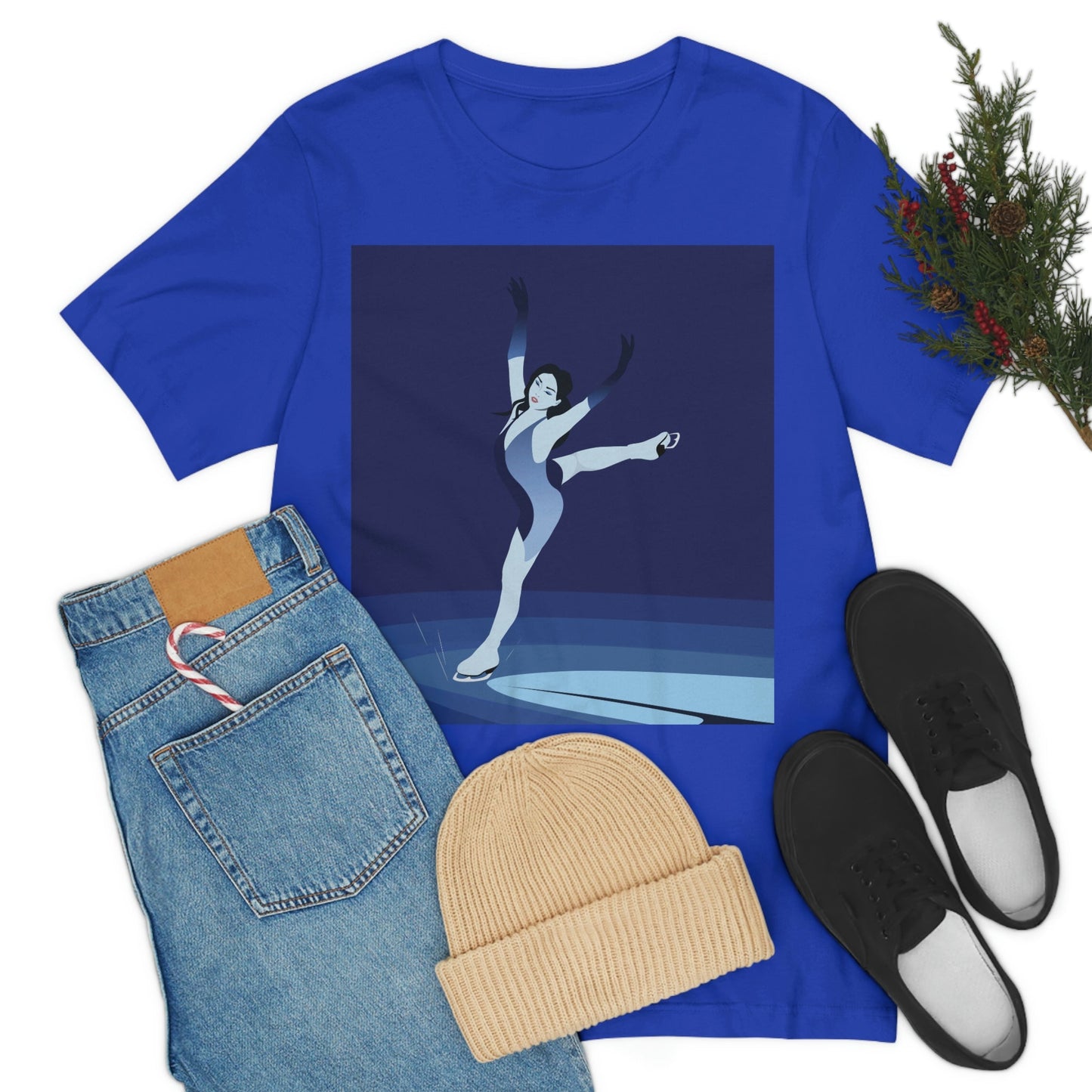 Woman Figure Skating Performance Minimal Sport Lovers Aesthetic Art  Unisex Jersey Short Sleeve T-Shirt Ichaku [Perfect Gifts Selection]