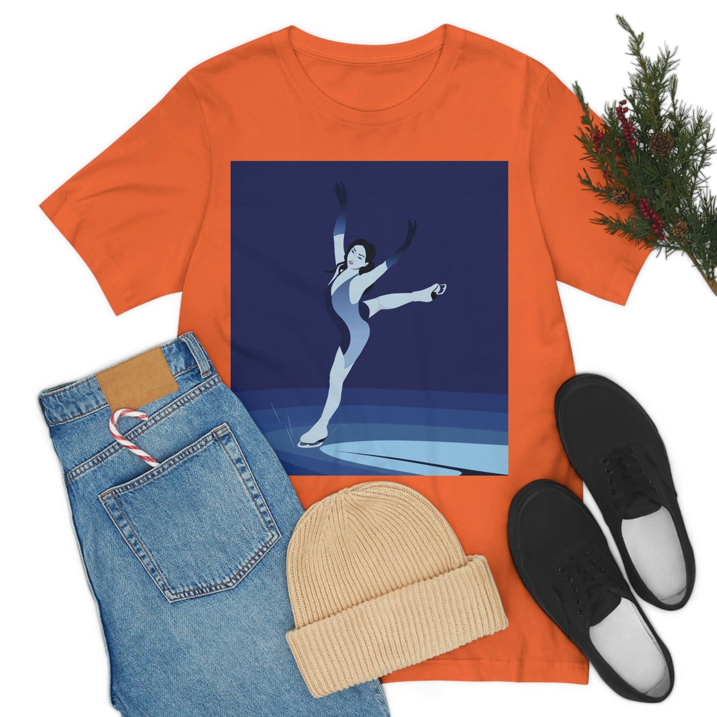 Woman Figure Skating Performance Minimal Sport Lovers Aesthetic Art  Unisex Jersey Short Sleeve T-Shirt Ichaku [Perfect Gifts Selection]