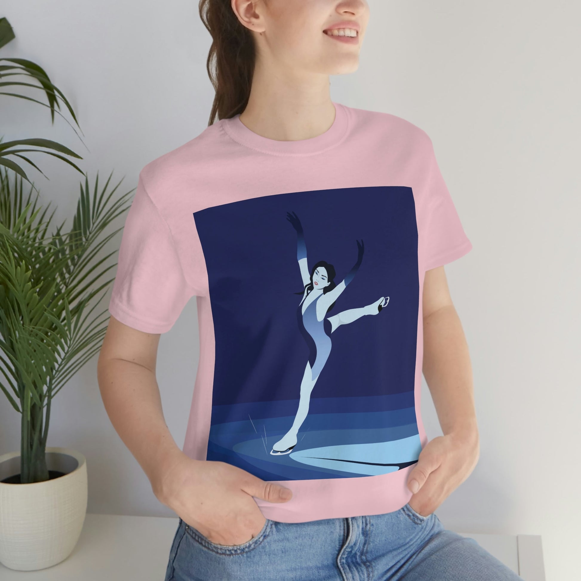 Woman Figure Skating Performance Minimal Sport Lovers Aesthetic Art  Unisex Jersey Short Sleeve T-Shirt Ichaku [Perfect Gifts Selection]