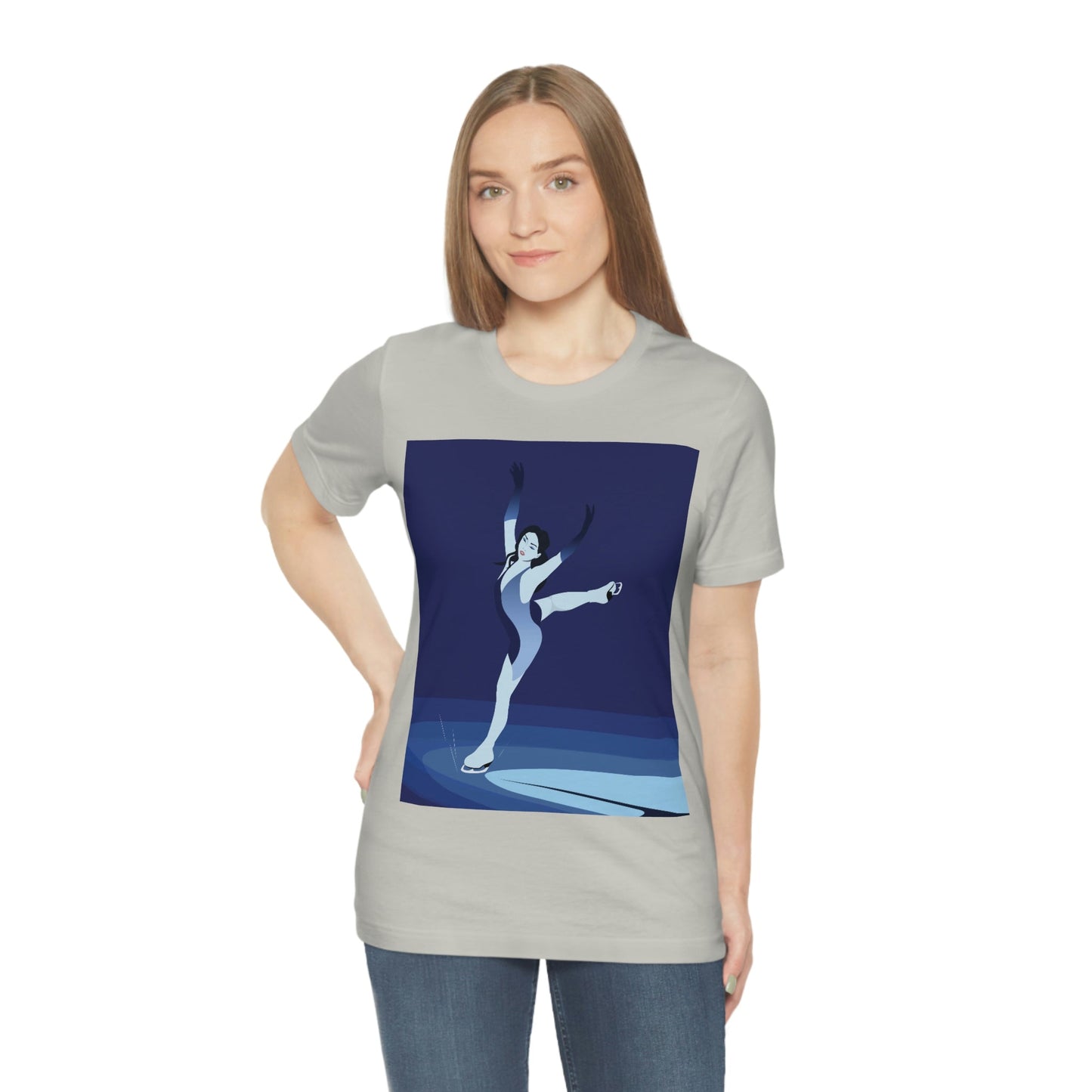 Woman Figure Skating Performance Minimal Sport Lovers Aesthetic Art  Unisex Jersey Short Sleeve T-Shirt Ichaku [Perfect Gifts Selection]