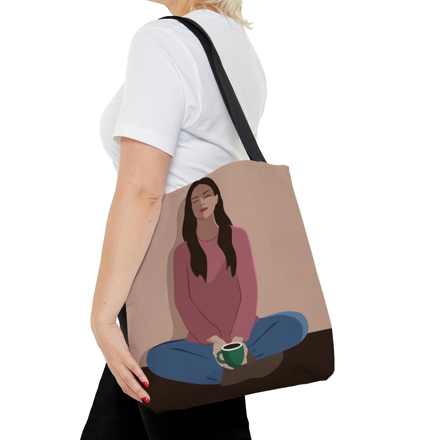 Woman Meditation Gratitude Find Inner Peace Aesthetic Art AOP Tote Bag Ichaku [Perfect Gifts Selection]