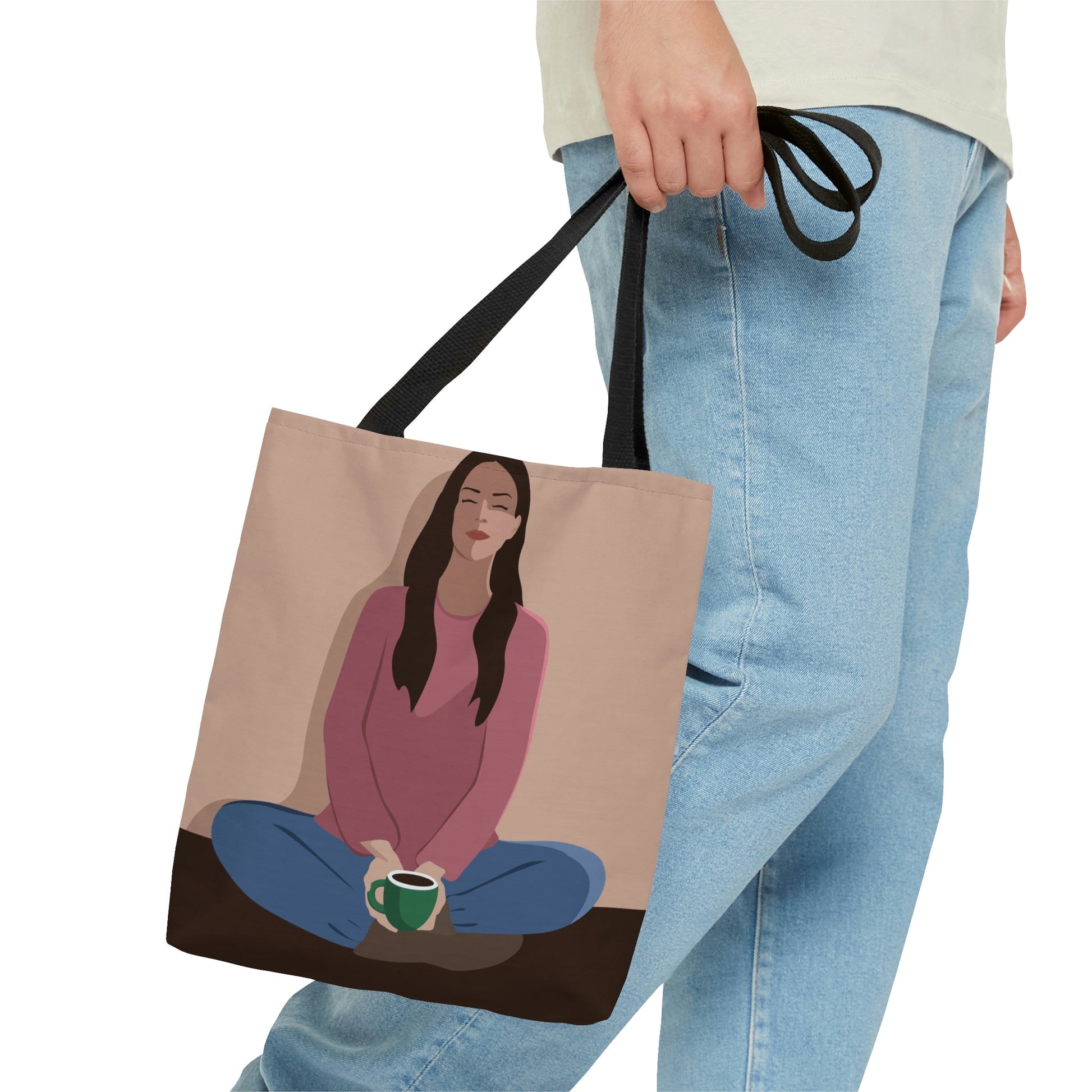 Woman Meditation Gratitude Find Inner Peace Aesthetic Art AOP Tote Bag Ichaku [Perfect Gifts Selection]