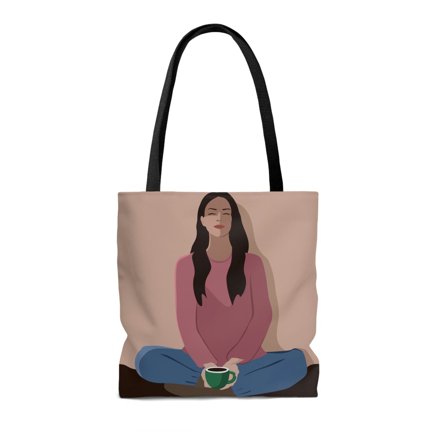 Woman Meditation Gratitude Find Inner Peace Aesthetic Art AOP Tote Bag Ichaku [Perfect Gifts Selection]