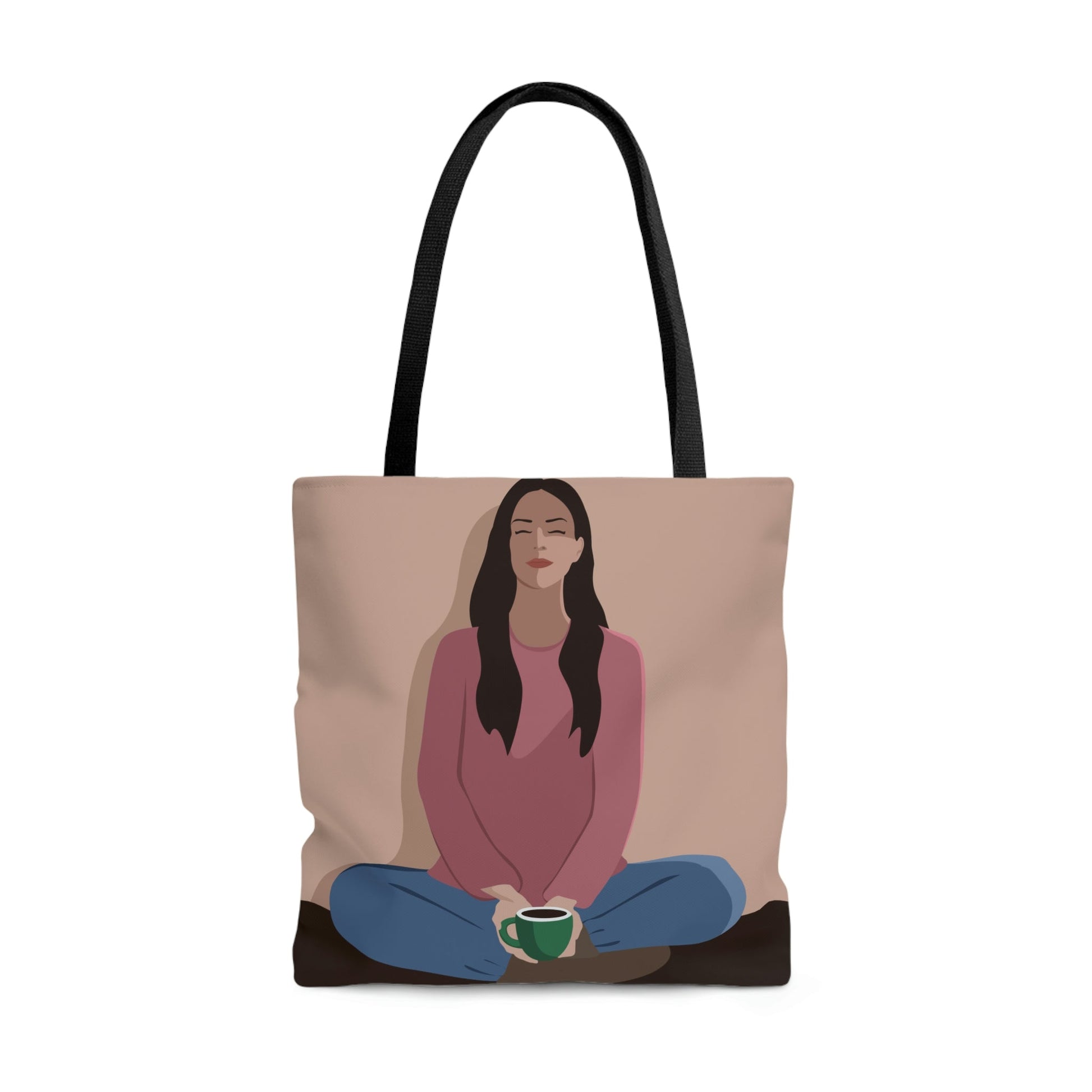 Woman Meditation Gratitude Find Inner Peace Aesthetic Art AOP Tote Bag Ichaku [Perfect Gifts Selection]