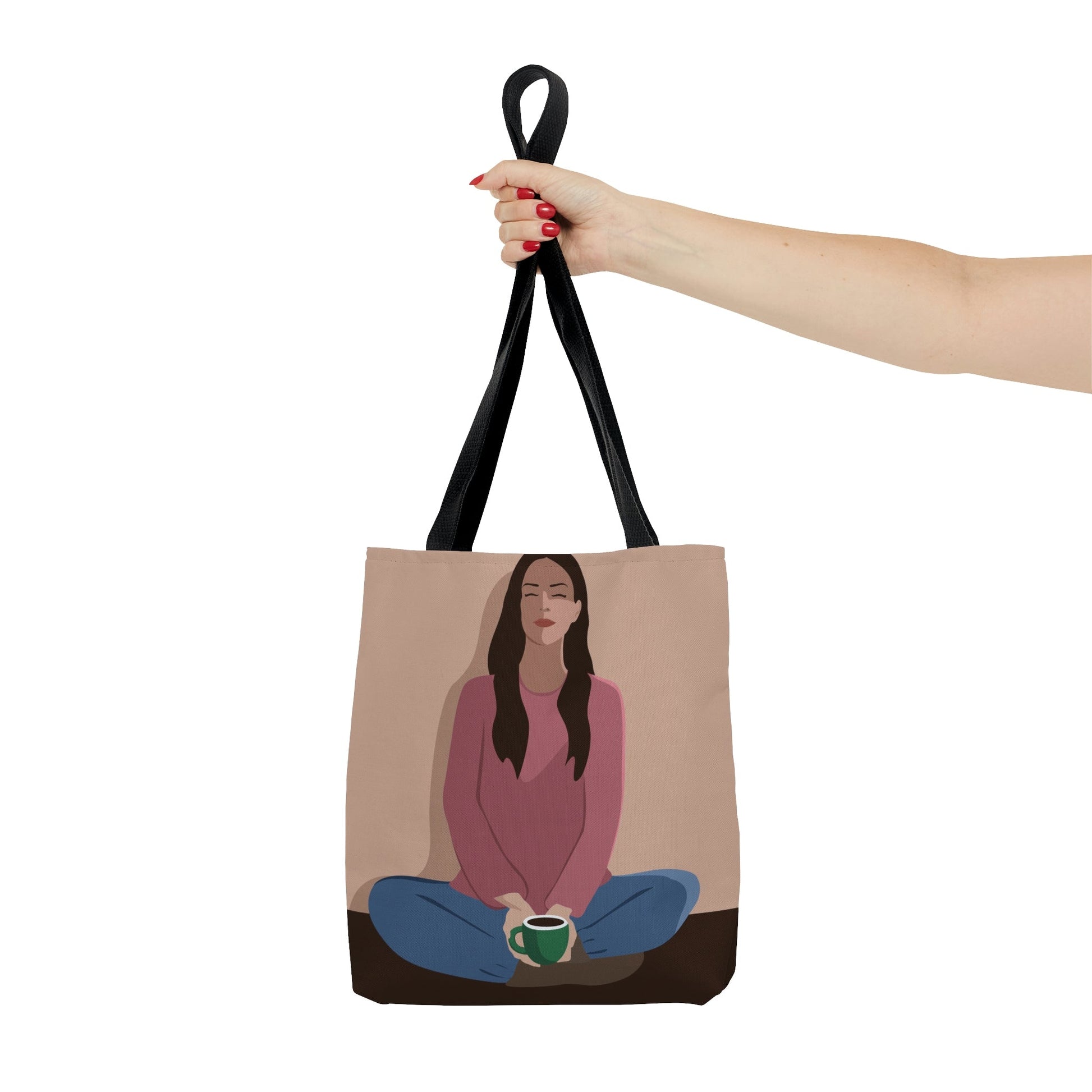 Woman Meditation Gratitude Find Inner Peace Aesthetic Art AOP Tote Bag Ichaku [Perfect Gifts Selection]