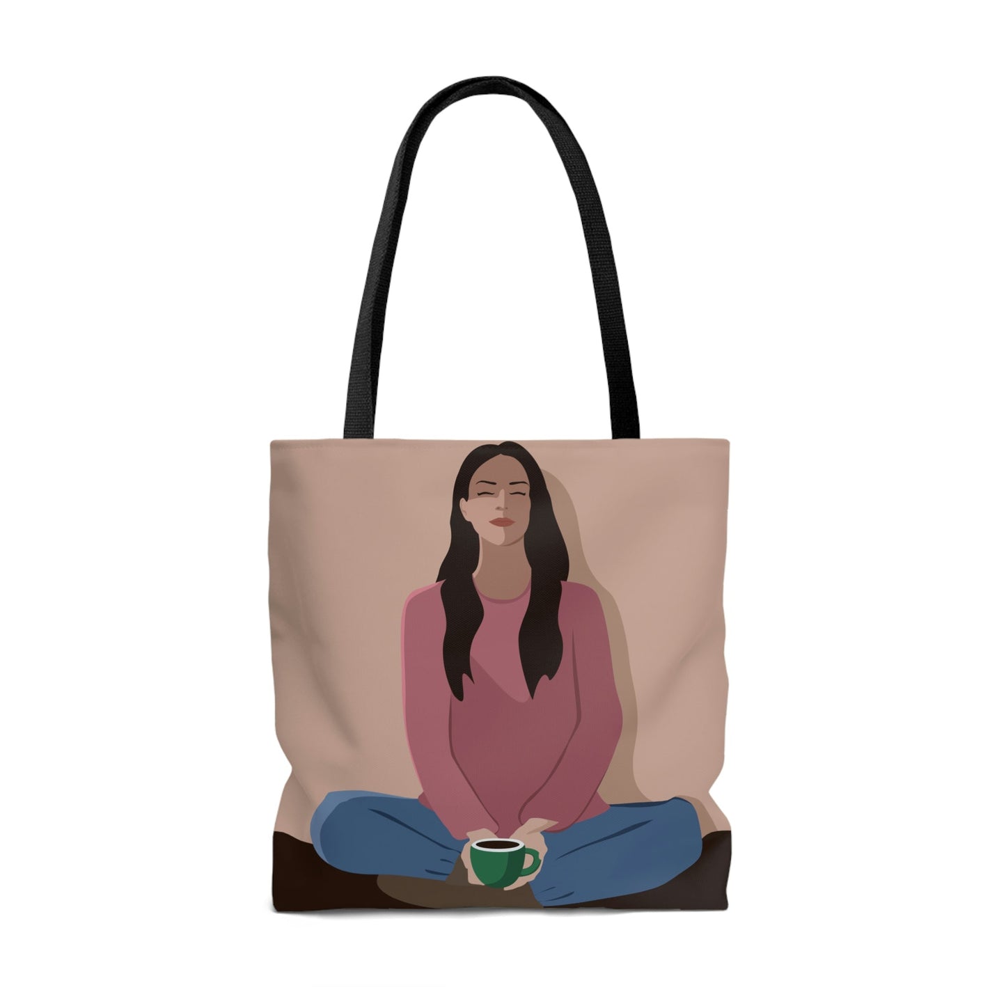 Woman Meditation Gratitude Find Inner Peace Aesthetic Art AOP Tote Bag Ichaku [Perfect Gifts Selection]