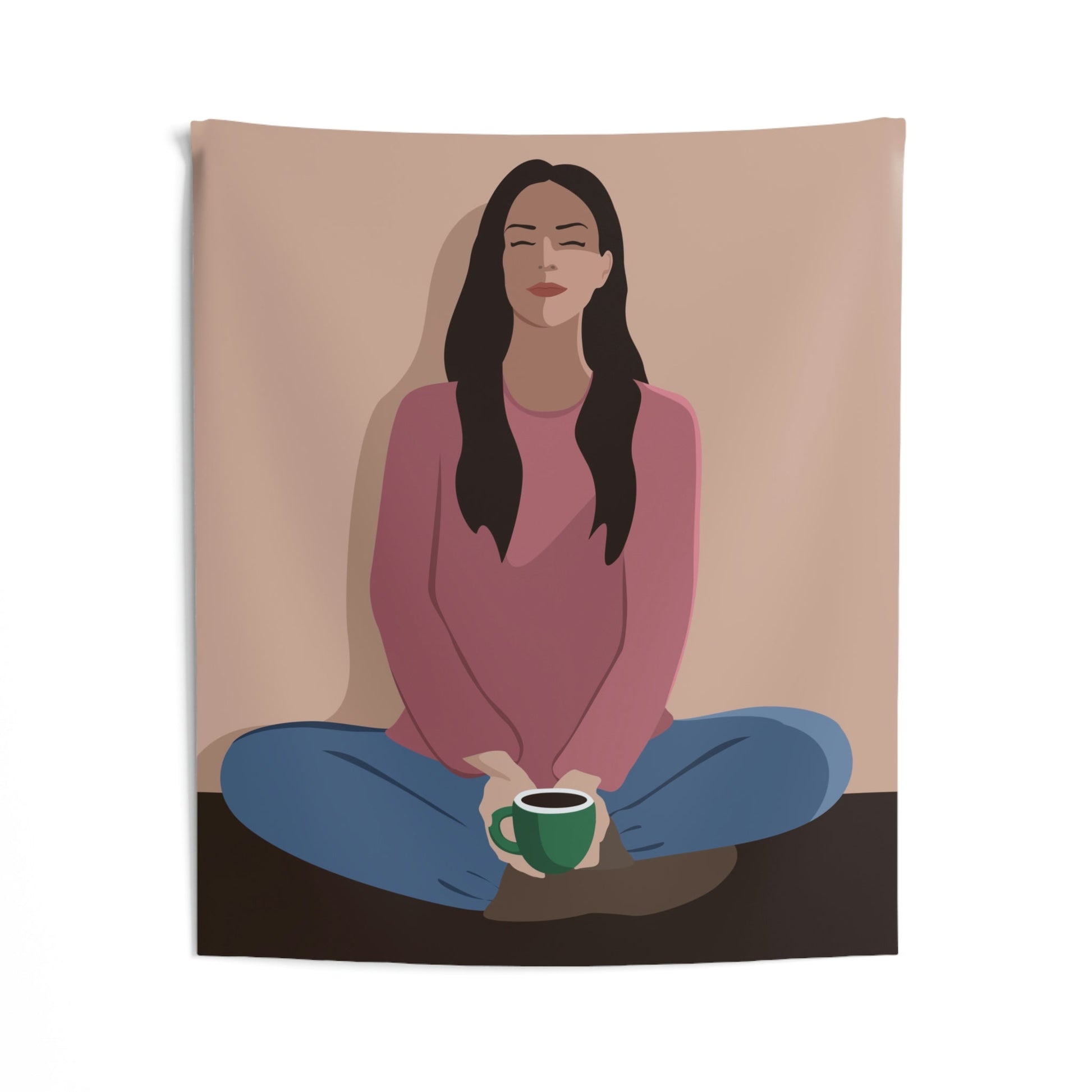 Woman Meditation Gratitude Find Inner Peace Art Indoor Wall Tapestries Ichaku [Perfect Gifts Selection]