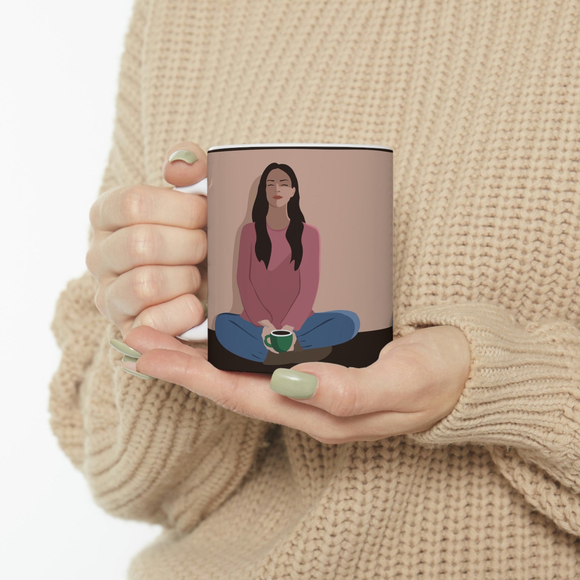 Woman Meditation Gratitude Find Inner Peace Ceramic Mug 11oz Ichaku [Perfect Gifts Selection]