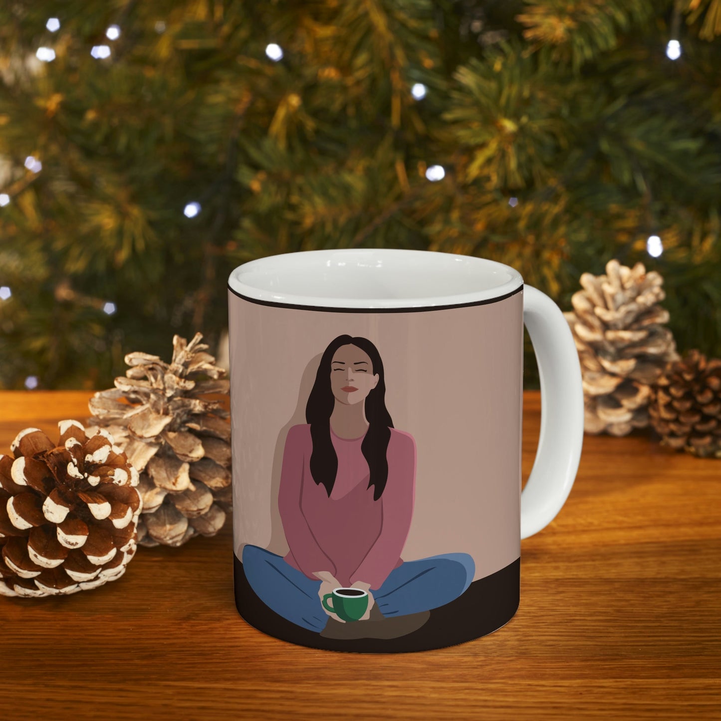 Woman Meditation Gratitude Find Inner Peace Ceramic Mug 11oz Ichaku [Perfect Gifts Selection]