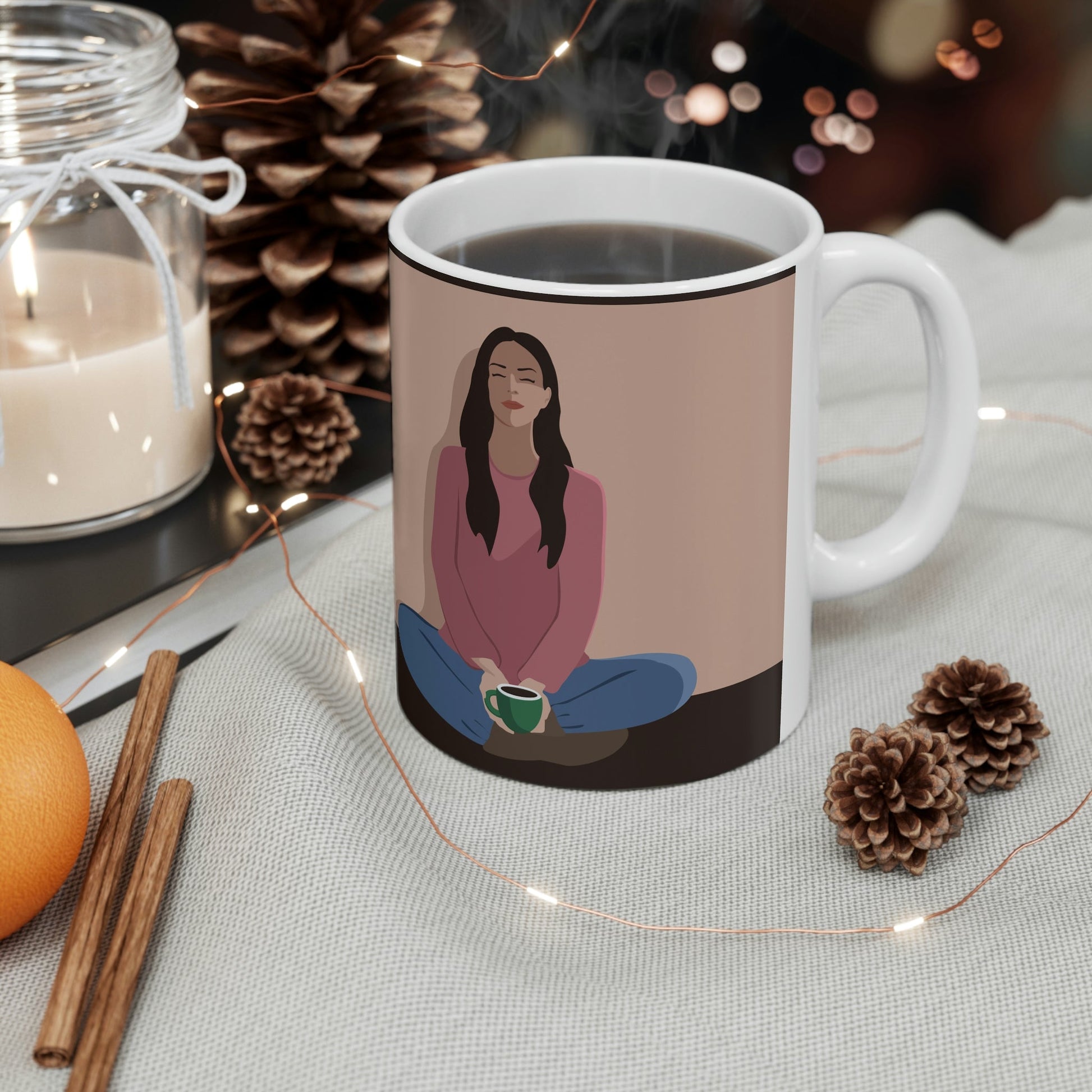 Woman Meditation Gratitude Find Inner Peace Ceramic Mug 11oz Ichaku [Perfect Gifts Selection]