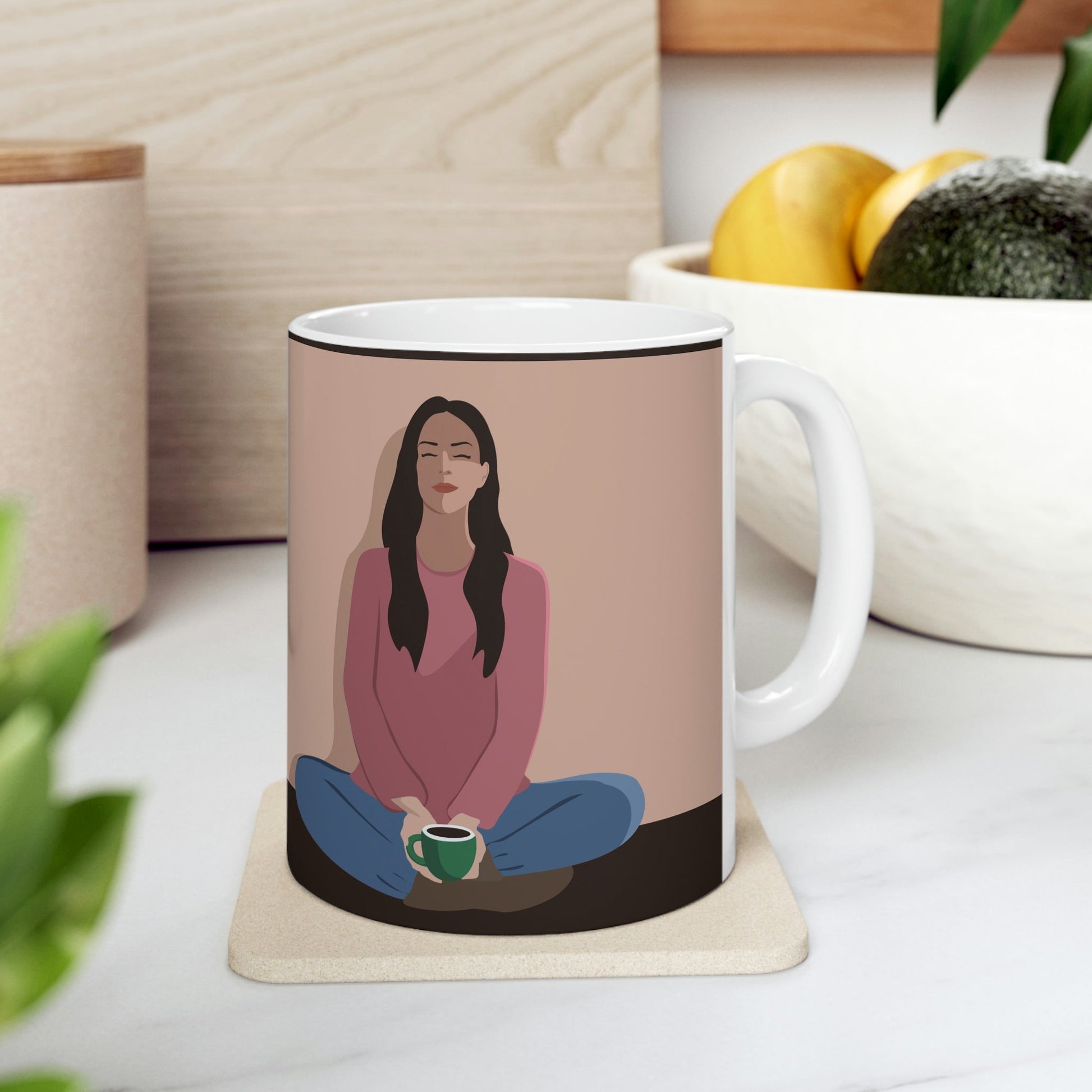 Woman Meditation Gratitude Find Inner Peace Ceramic Mug 11oz Ichaku [Perfect Gifts Selection]