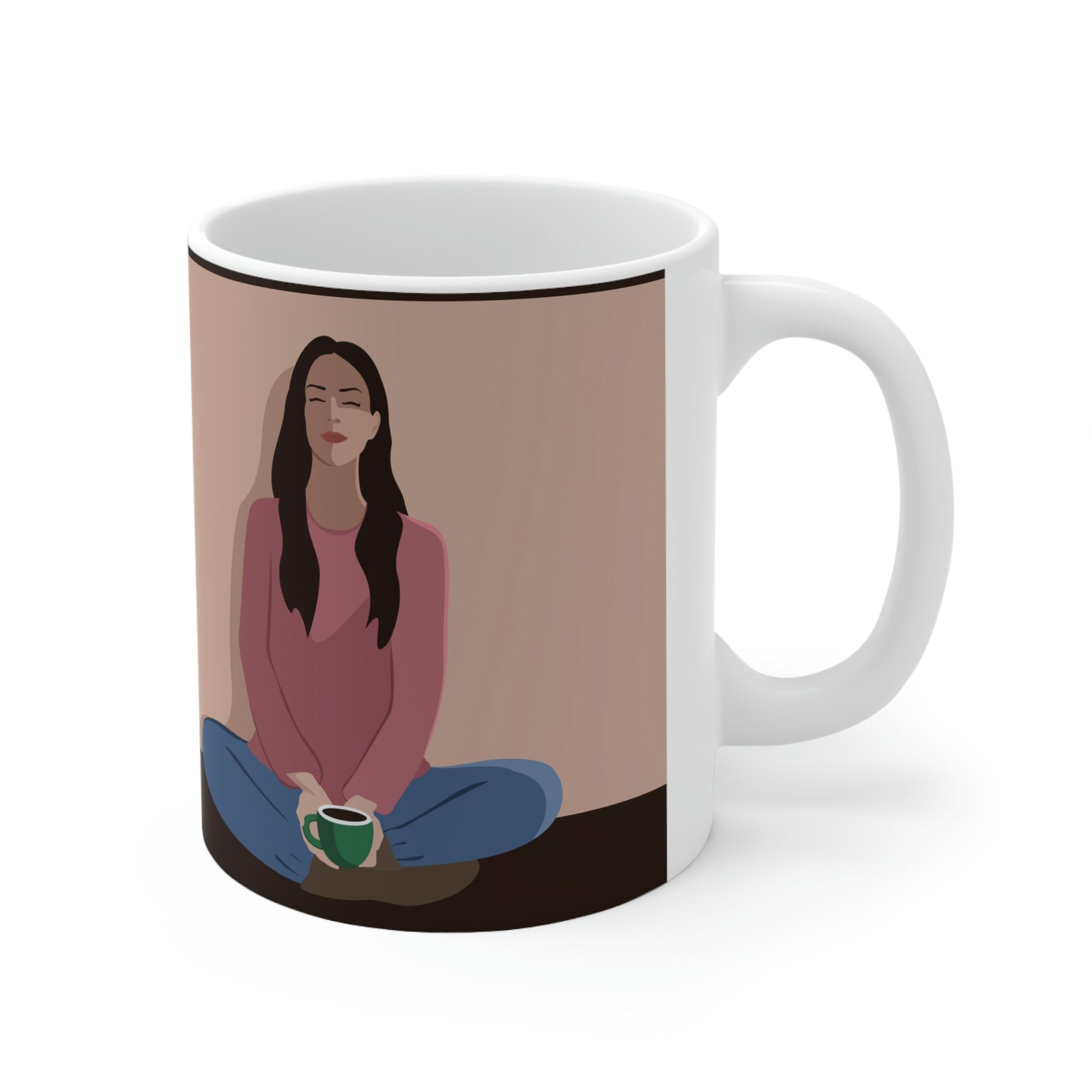 Woman Meditation Gratitude Find Inner Peace Ceramic Mug 11oz Ichaku [Perfect Gifts Selection]