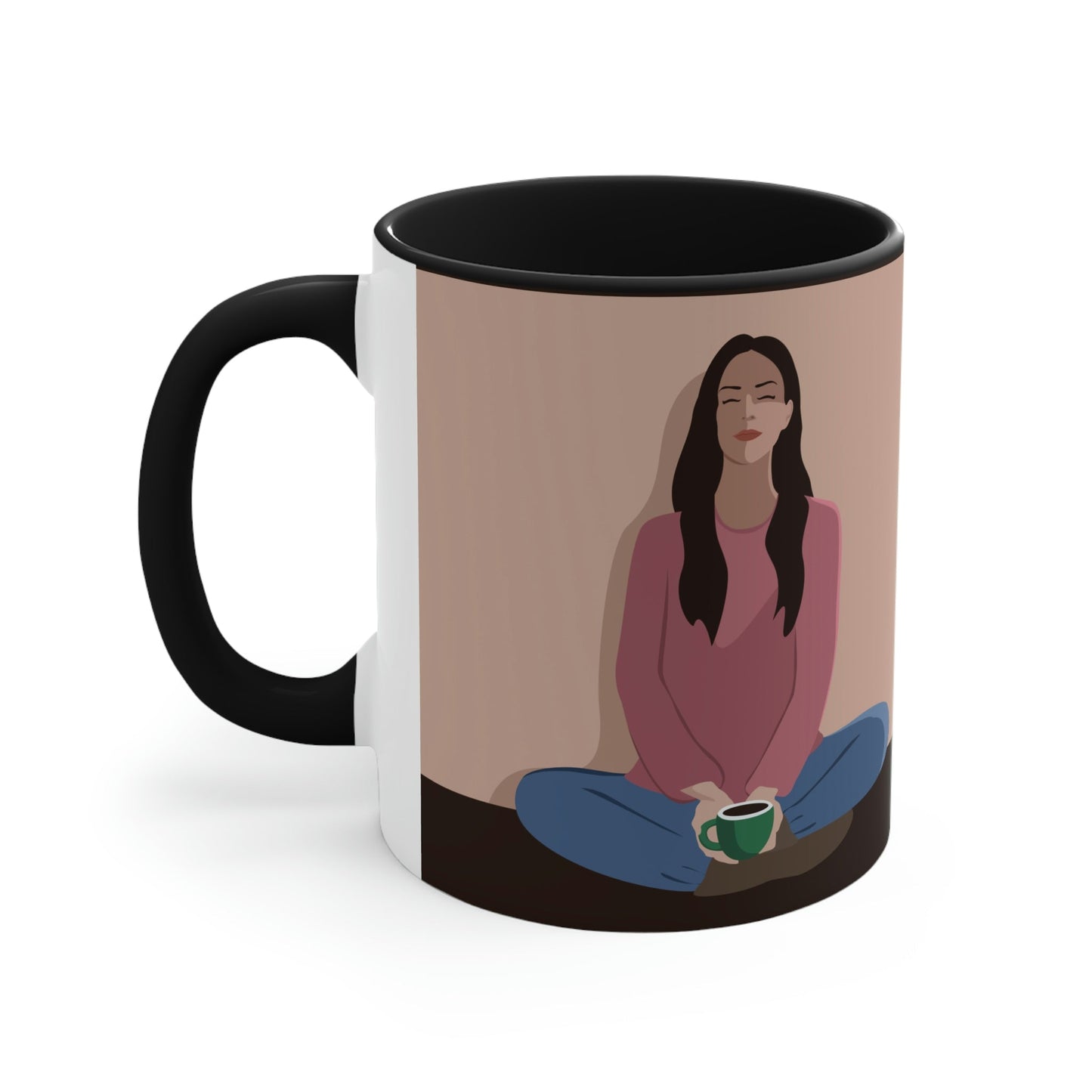 Woman Meditation Gratitude Find Inner Peace Classic Accent Coffee Mug 11oz Ichaku [Perfect Gifts Selection]