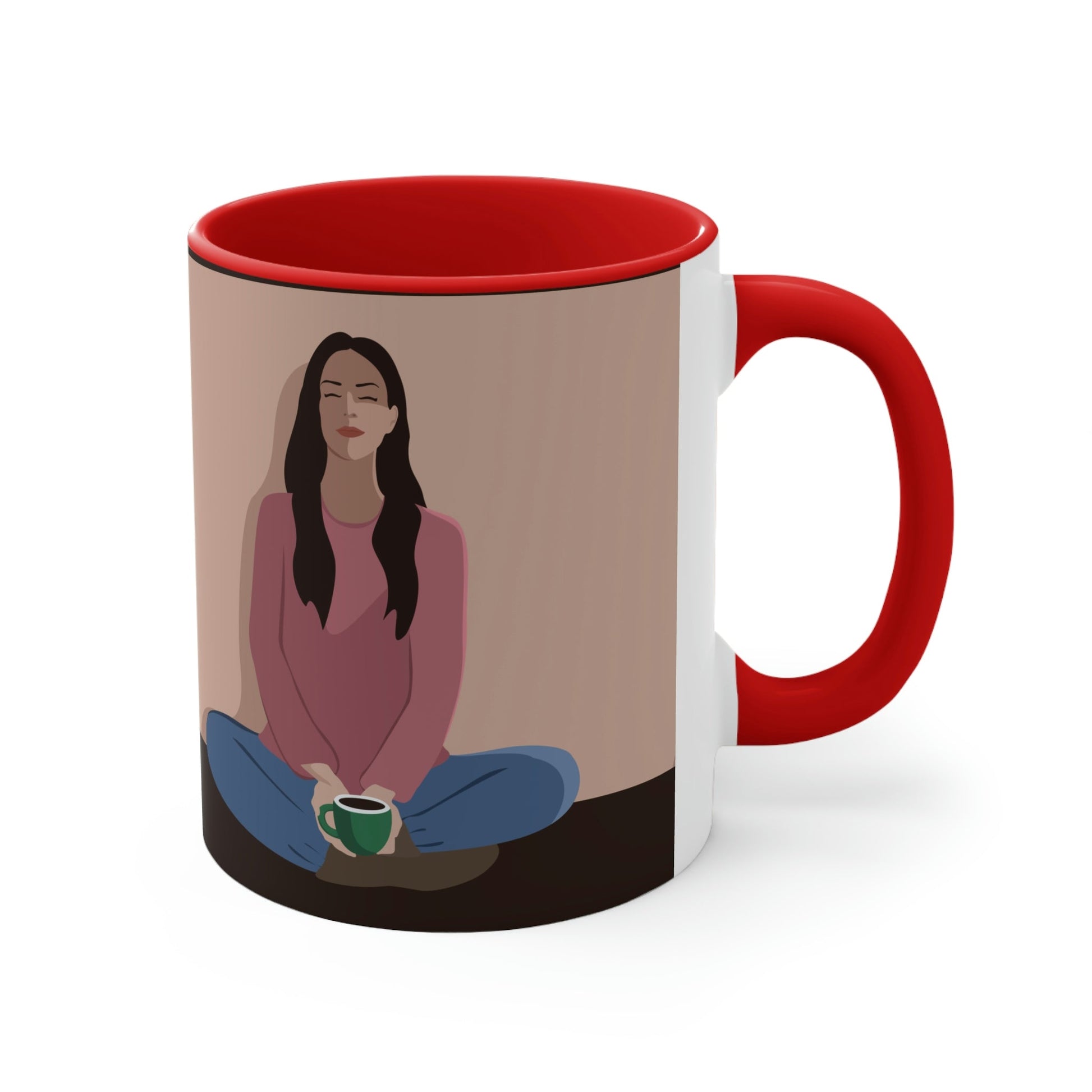 Woman Meditation Gratitude Find Inner Peace Classic Accent Coffee Mug 11oz Ichaku [Perfect Gifts Selection]