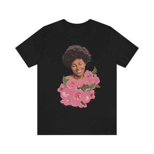 Woman Portrait With Flowers Equal Rights Hyperrealism Unisex Jersey Short Sleeve T-Shirt Ichaku [Perfect Gifts Selection]