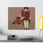 Woman Reading Book with Bear Cozy Cute Art Graphic Art Canvas Gallery Wraps Ichaku [Perfect Gifts Selection]